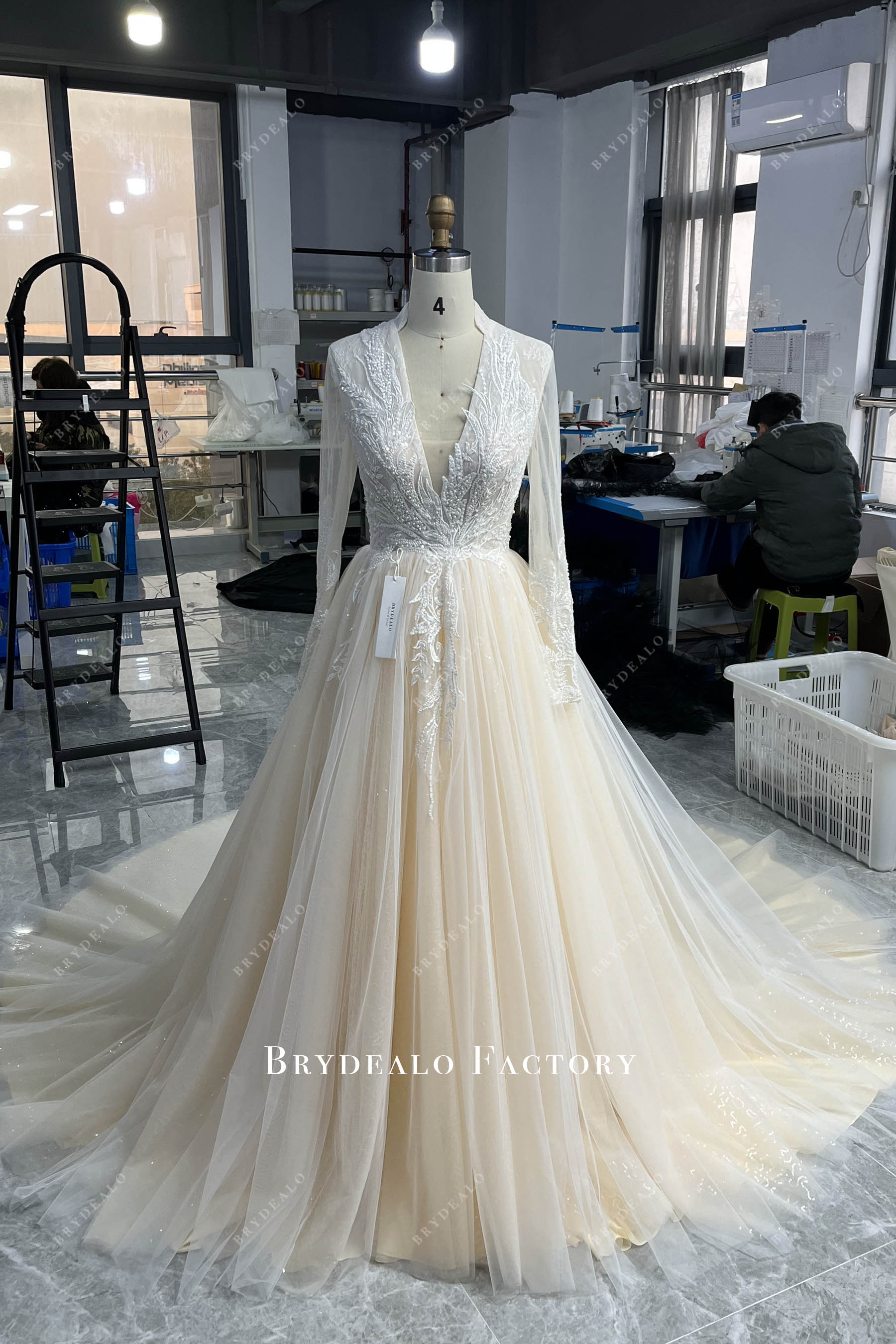 elegant beaded lace wedding dress