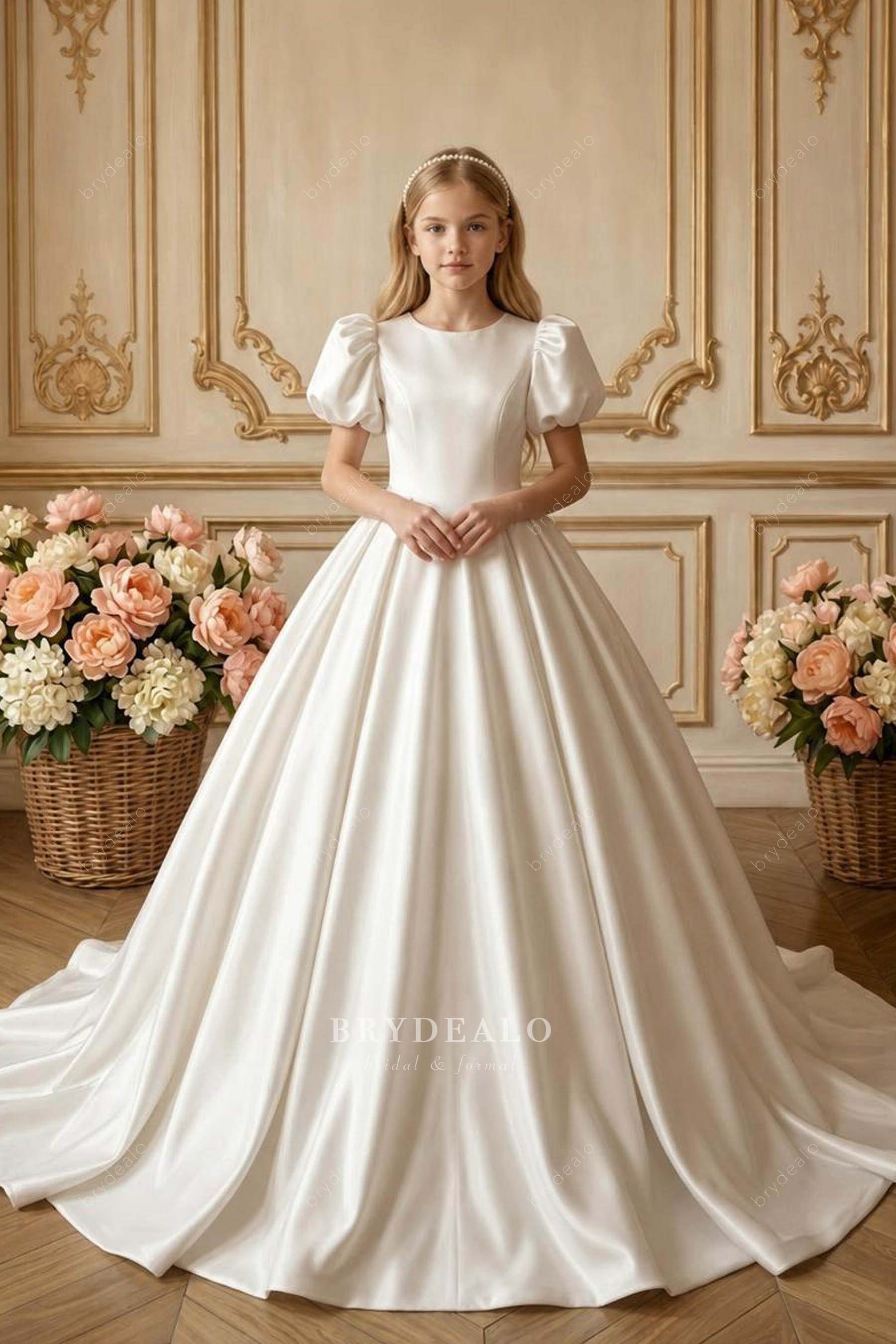 elegant bubble sleeve first communion dress