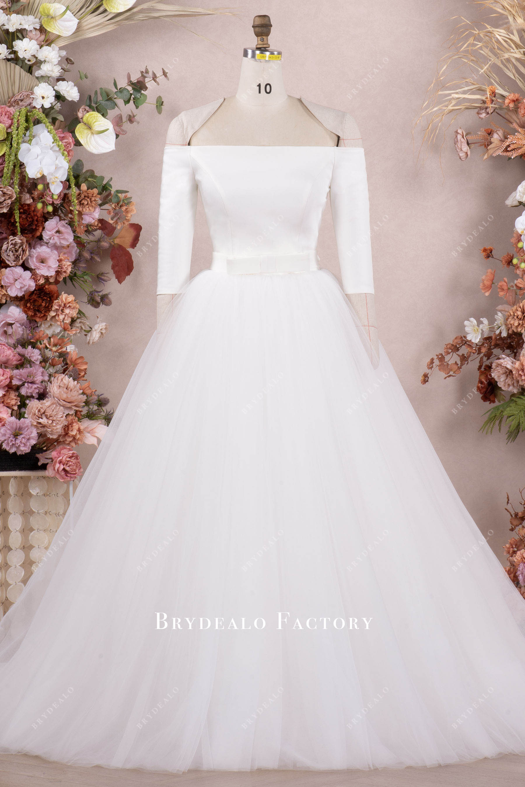 Elegant 3/4 Sleeve Tea-Length Wedding Dress With Tulle Overskirt