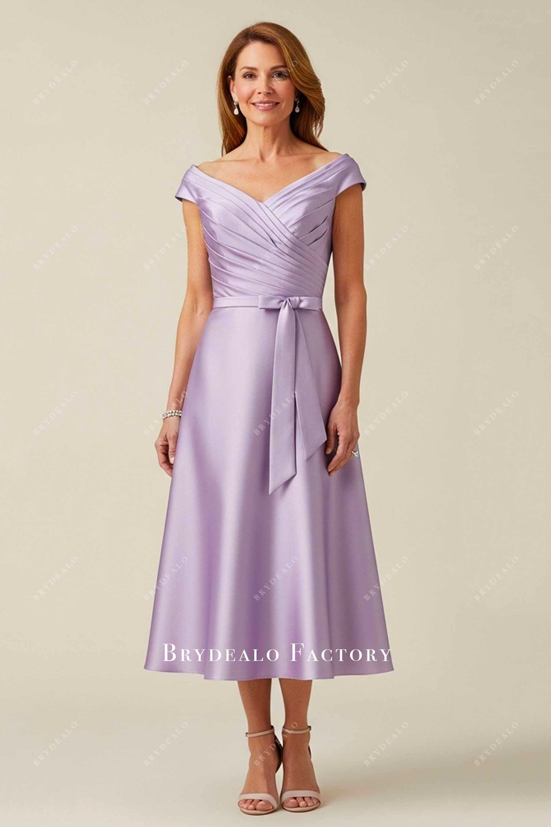 elegant lavender tea length formal dress