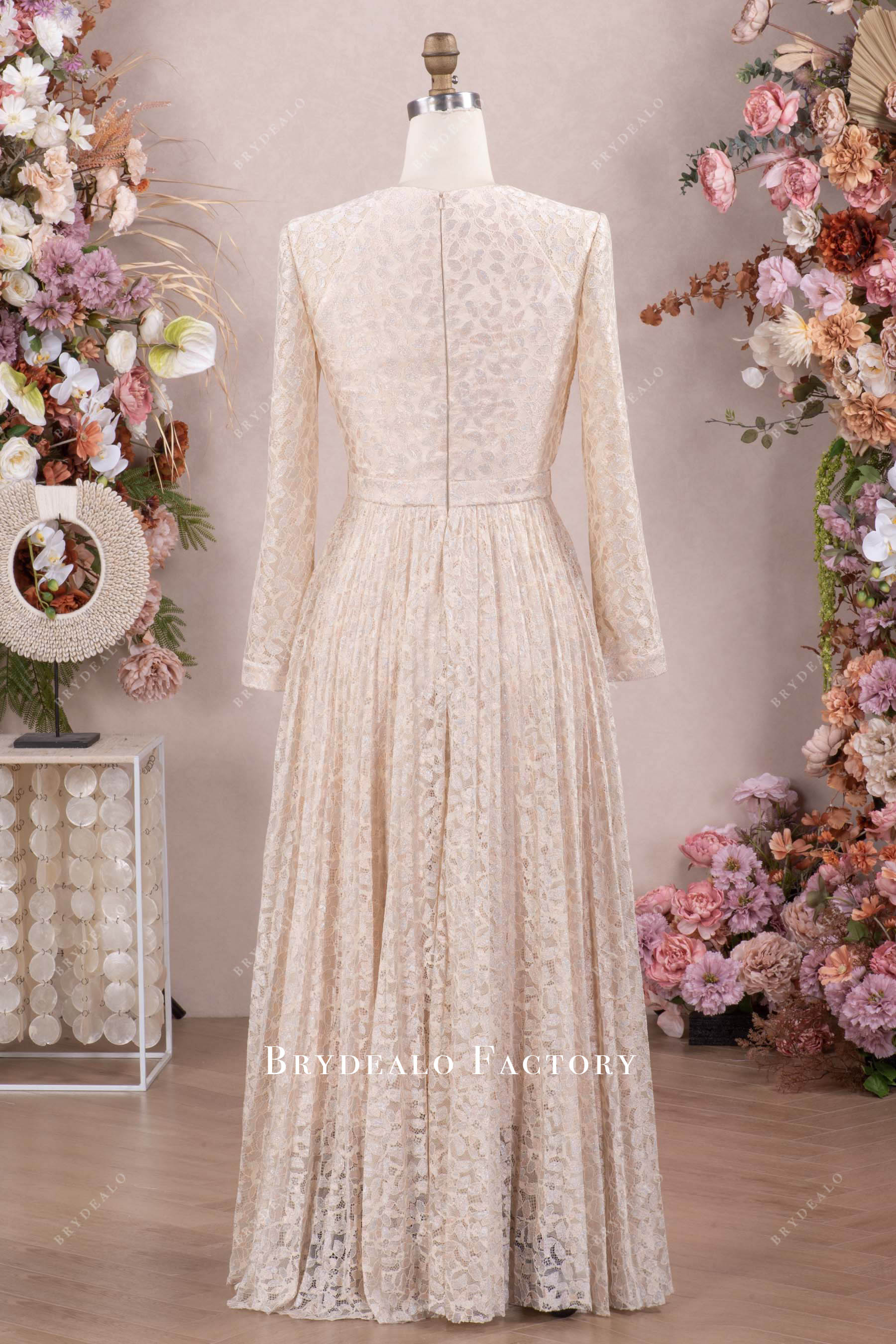 Modest Long Sleeve Lace Allover Mother of Bride Dress