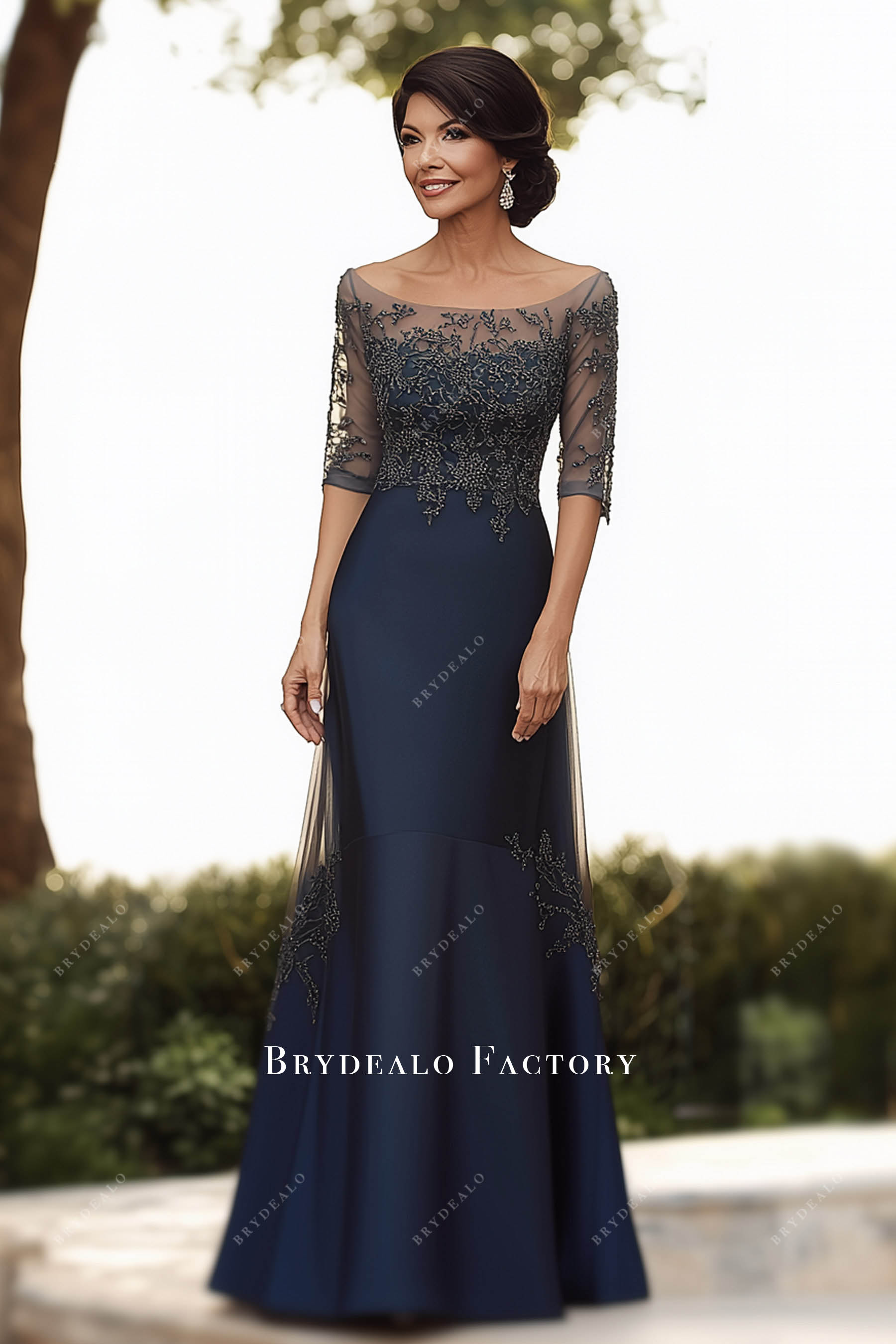 elegant navy beaded mother of bride dress