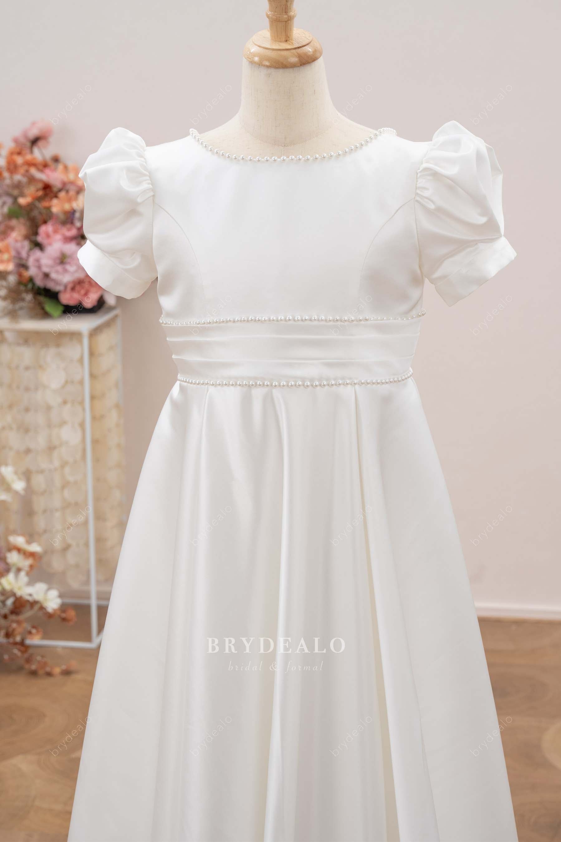 elegant pearl neck flower girl dress
