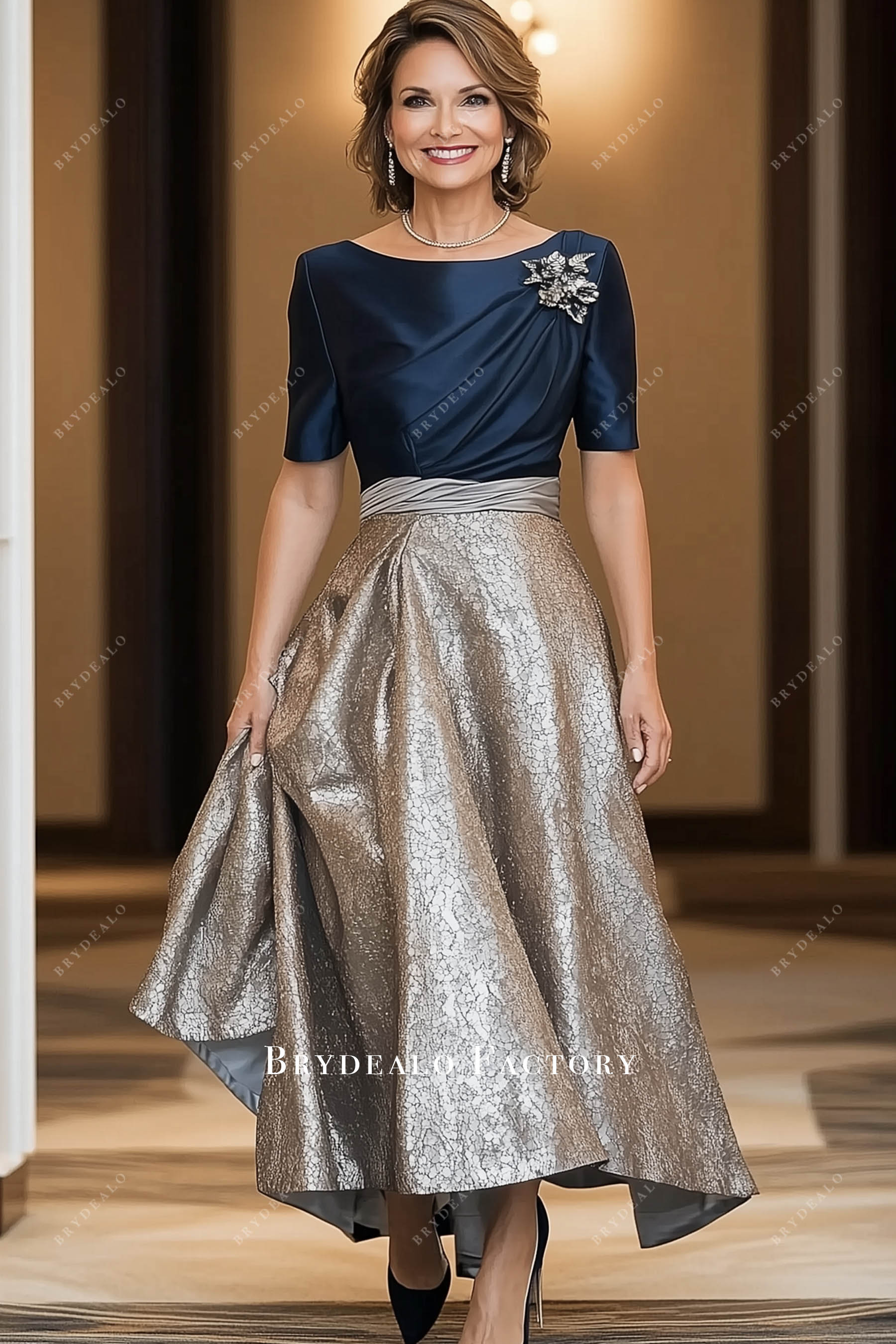 elegant two-tone ankle length mother of bride dress