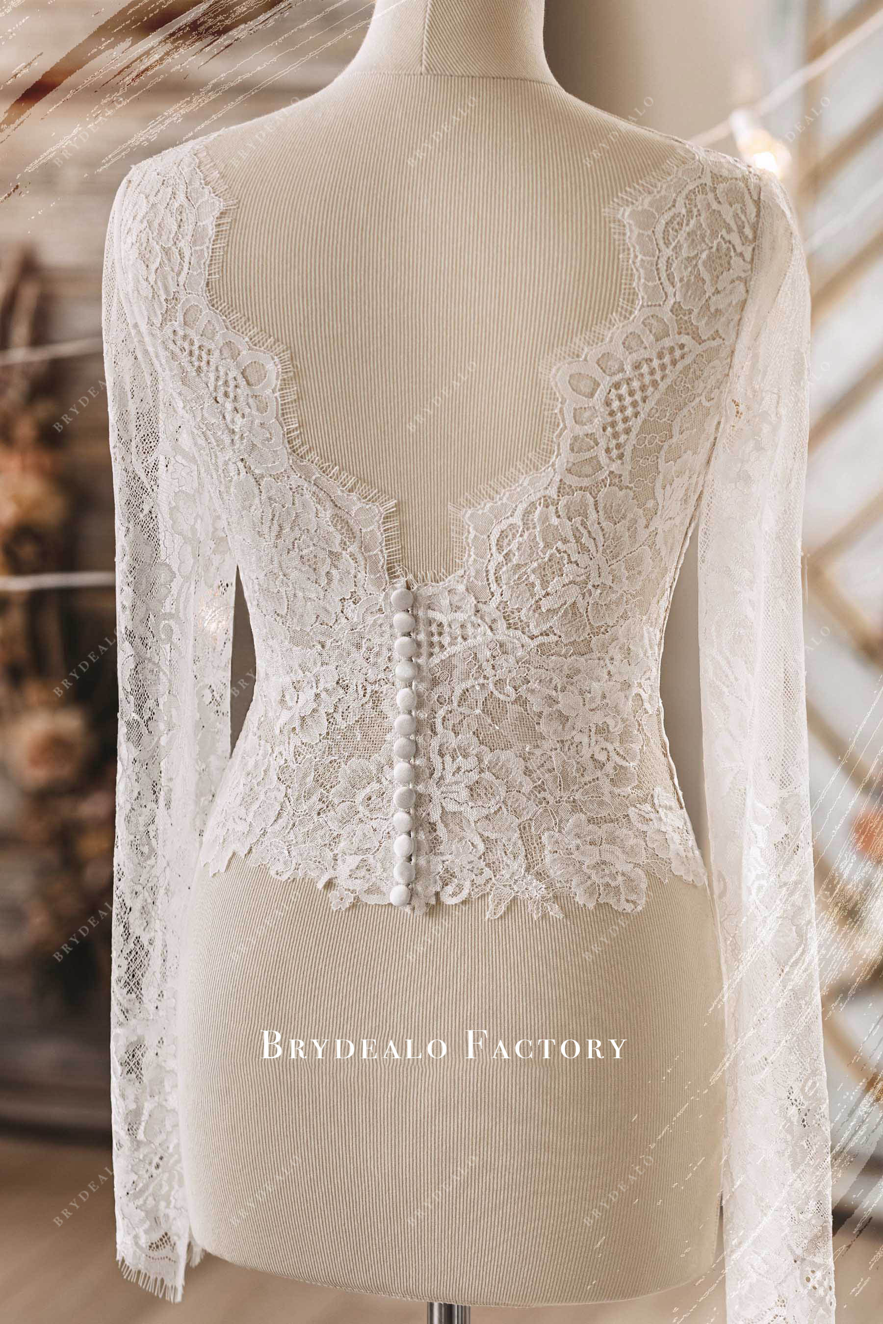 eyelash lace buttoned back bridal top