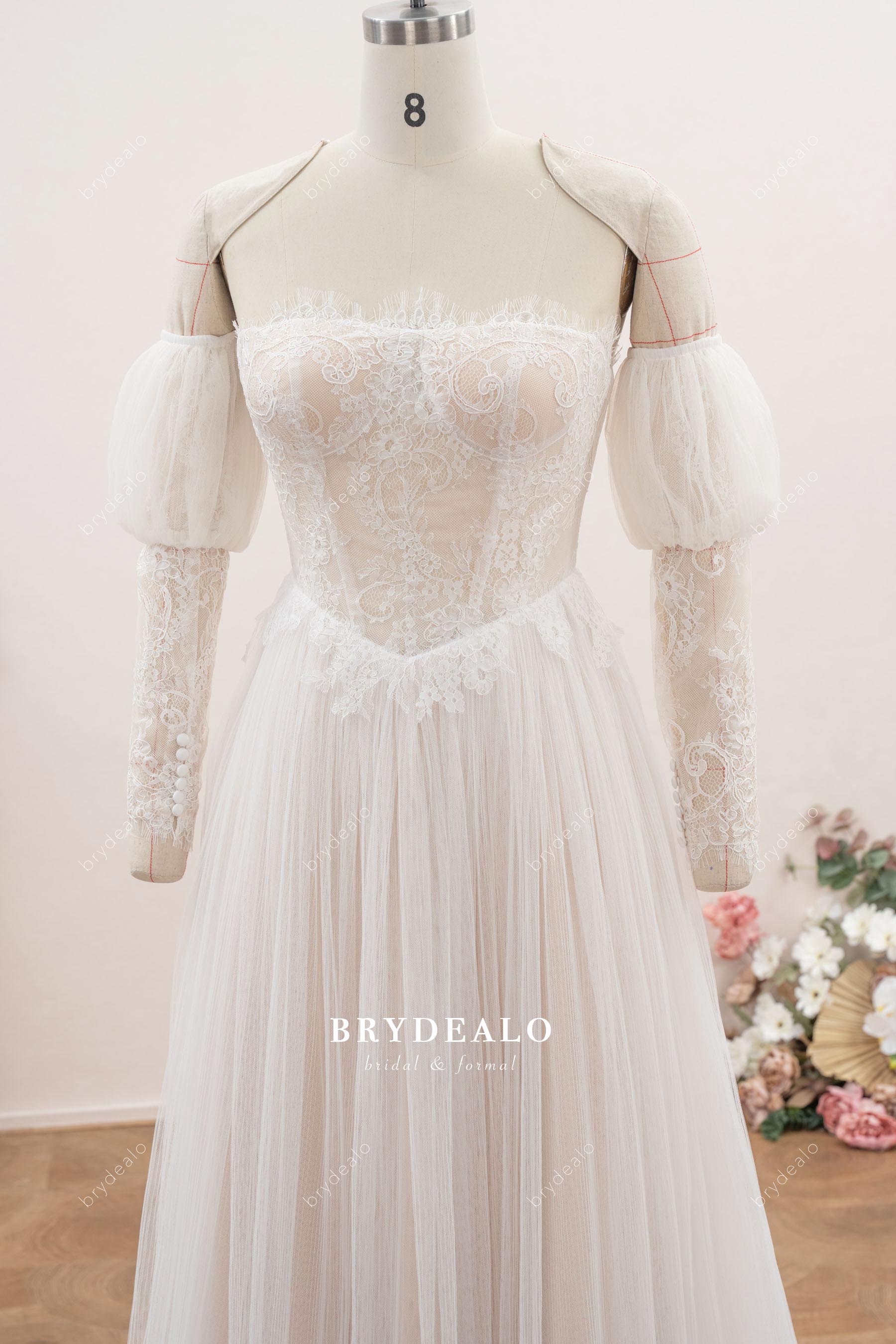 eyelash straight across neck wedding dress