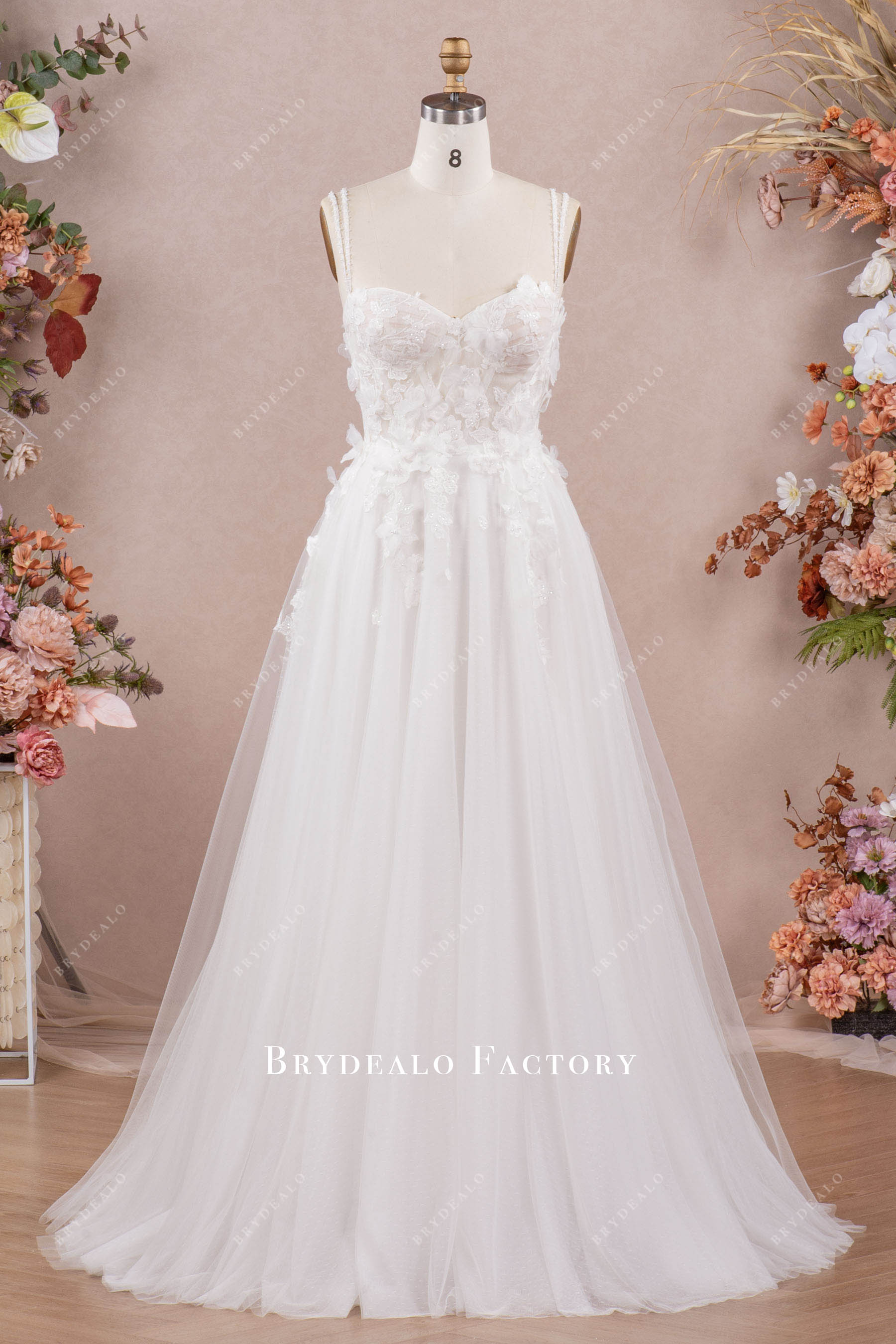 fairy flower lace A-line wedding dress
