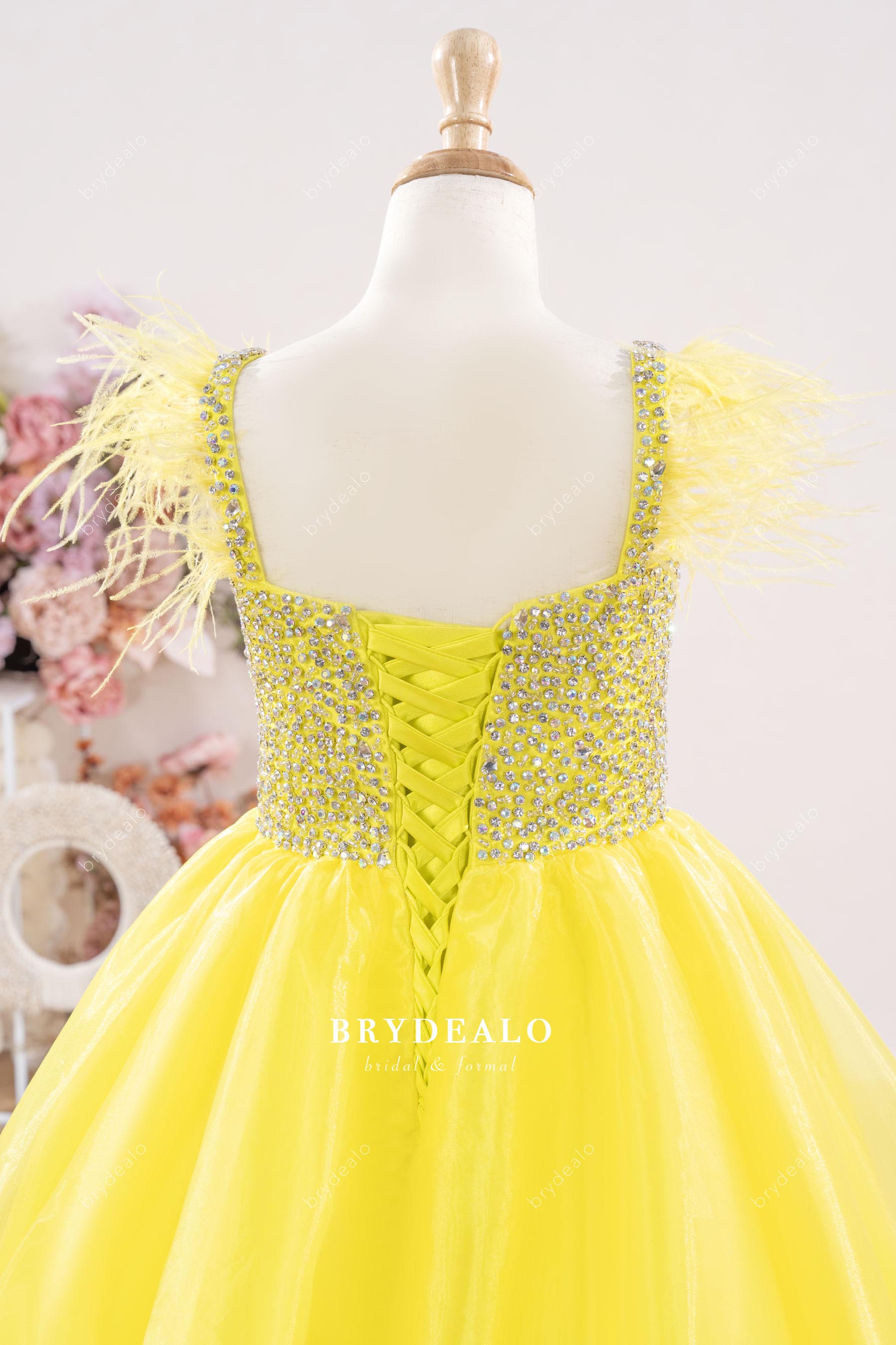 feather rhinestone straps junior pageant dress