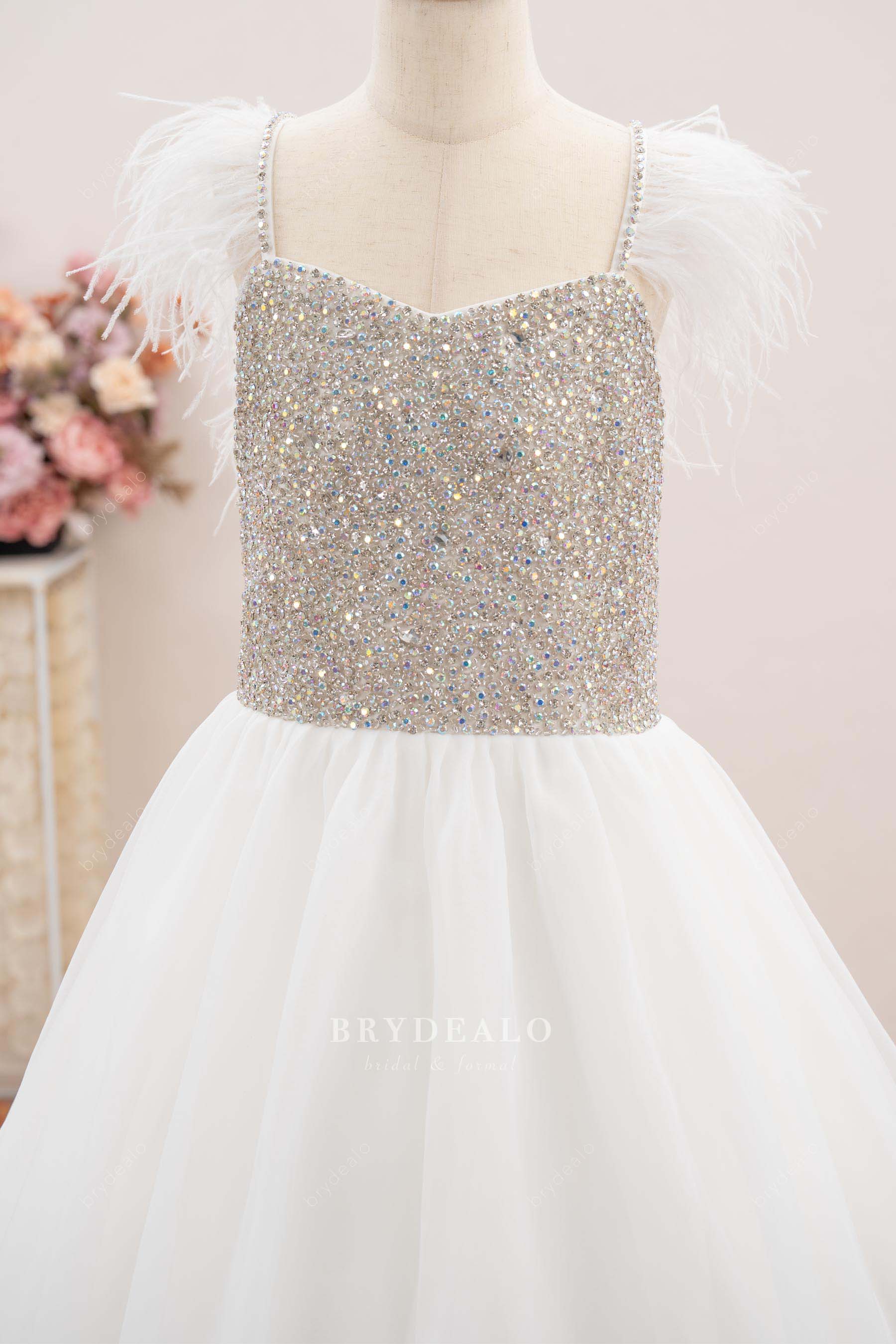 feather shoulder sparkly teen pageant dress