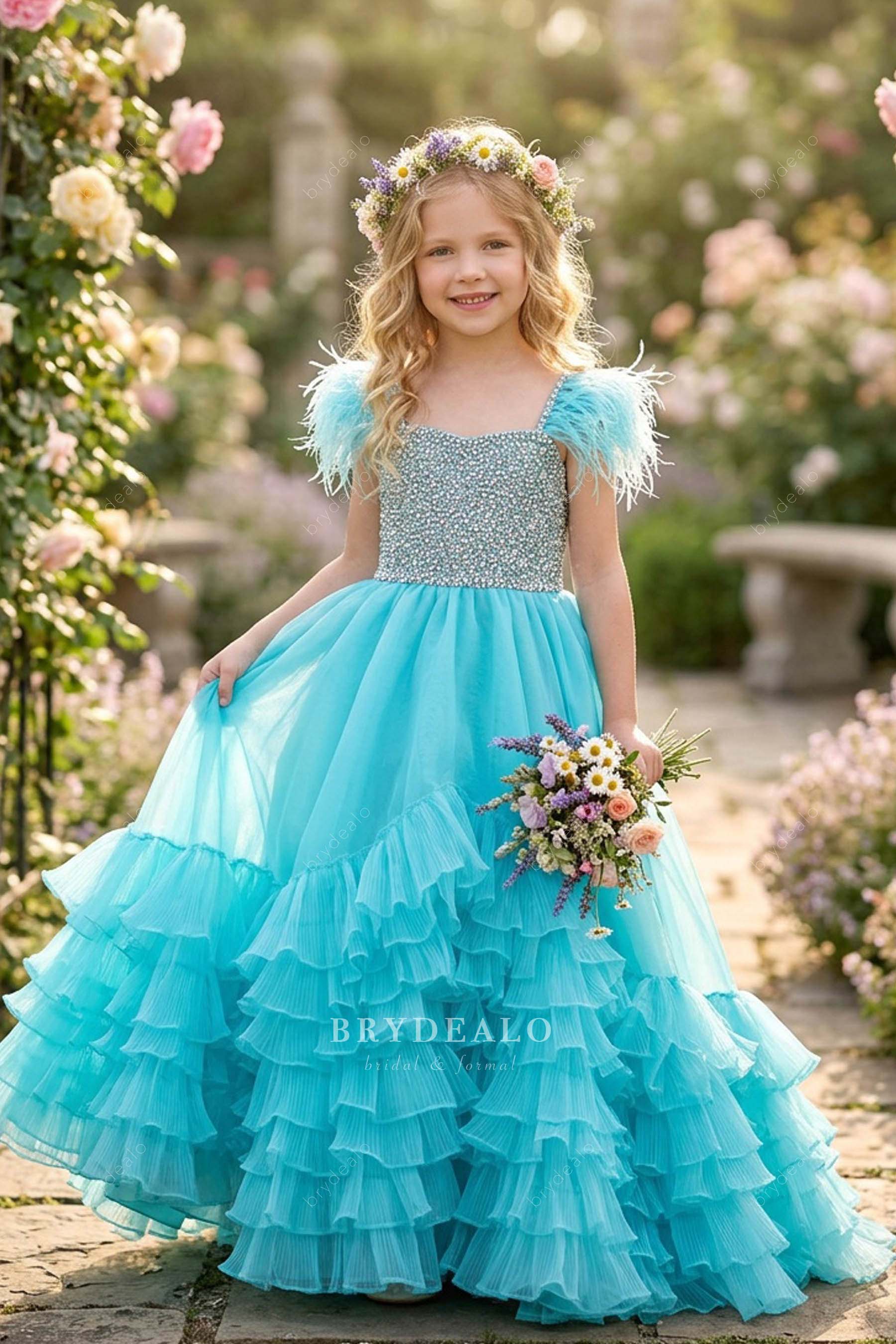feather sleeve pageant gown