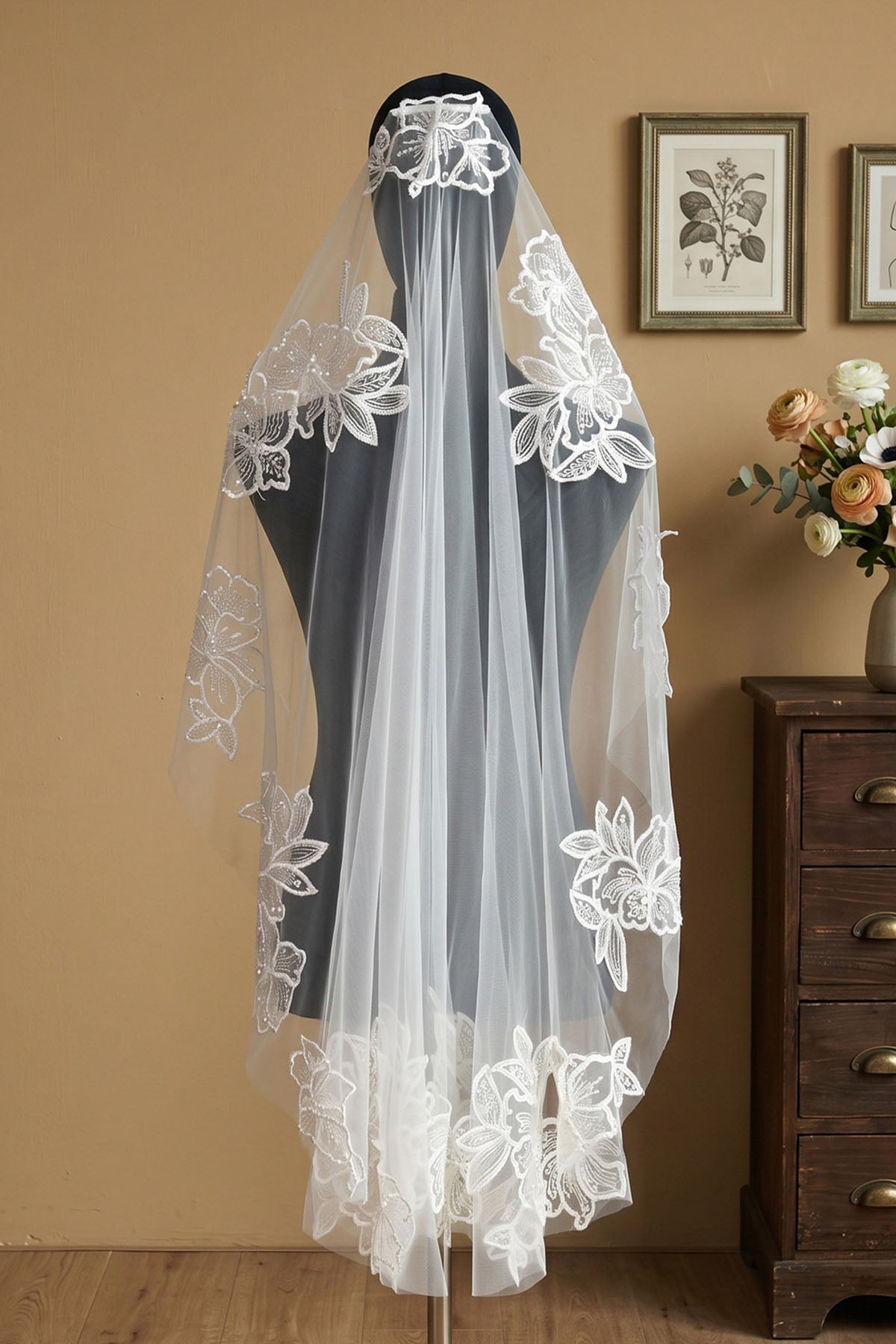 fine flower lace bridal veil