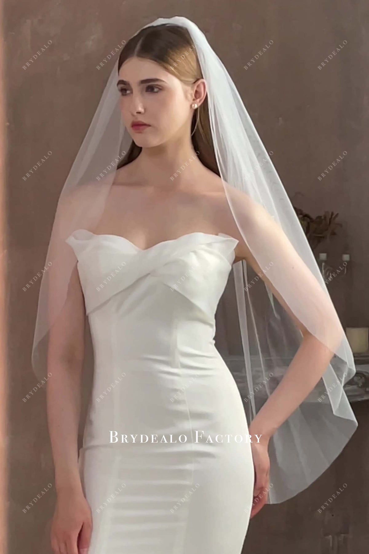 Glitter Crystals Raw Cut Tulle Fingertip Length Bridal Veil