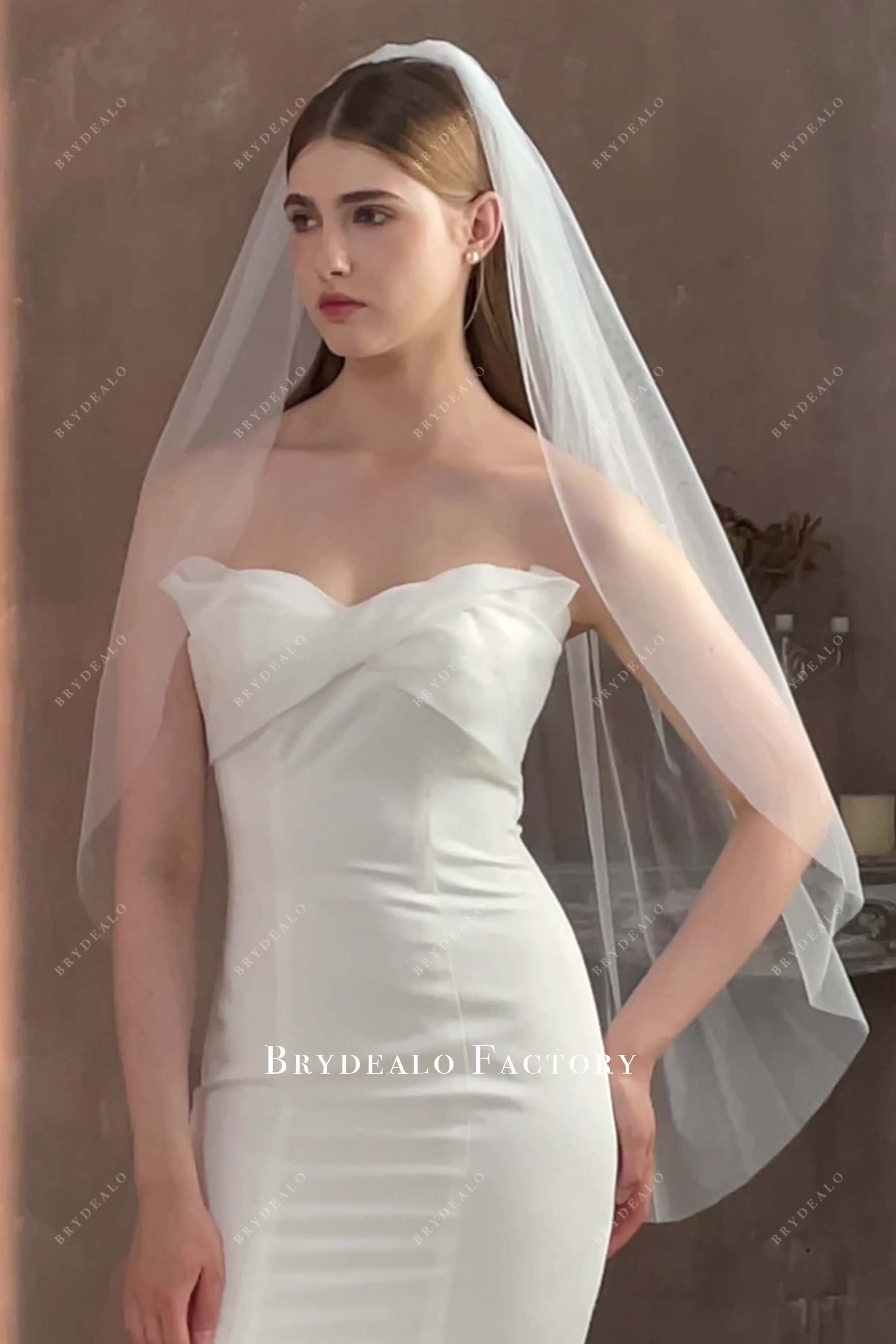 fingertip length rhinestone tulle veil