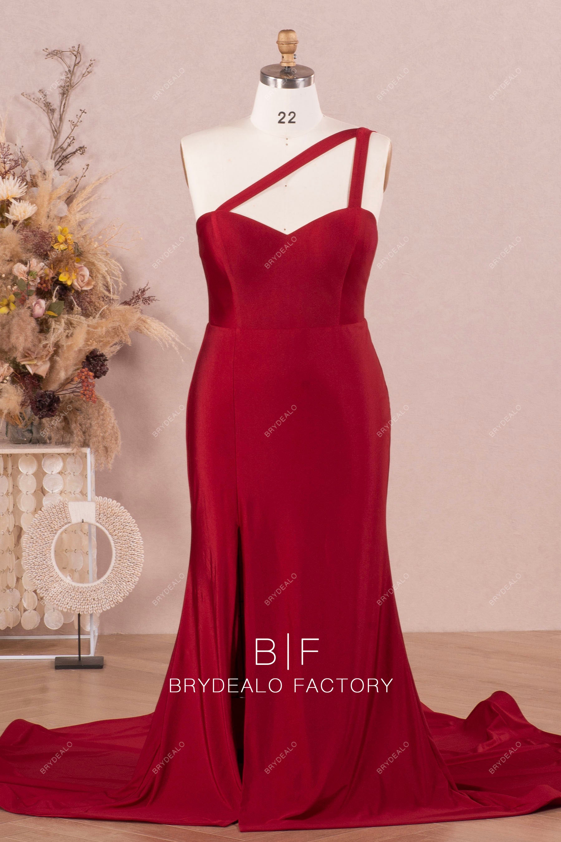 fit flare one shoulder jersey bridesmaid dress