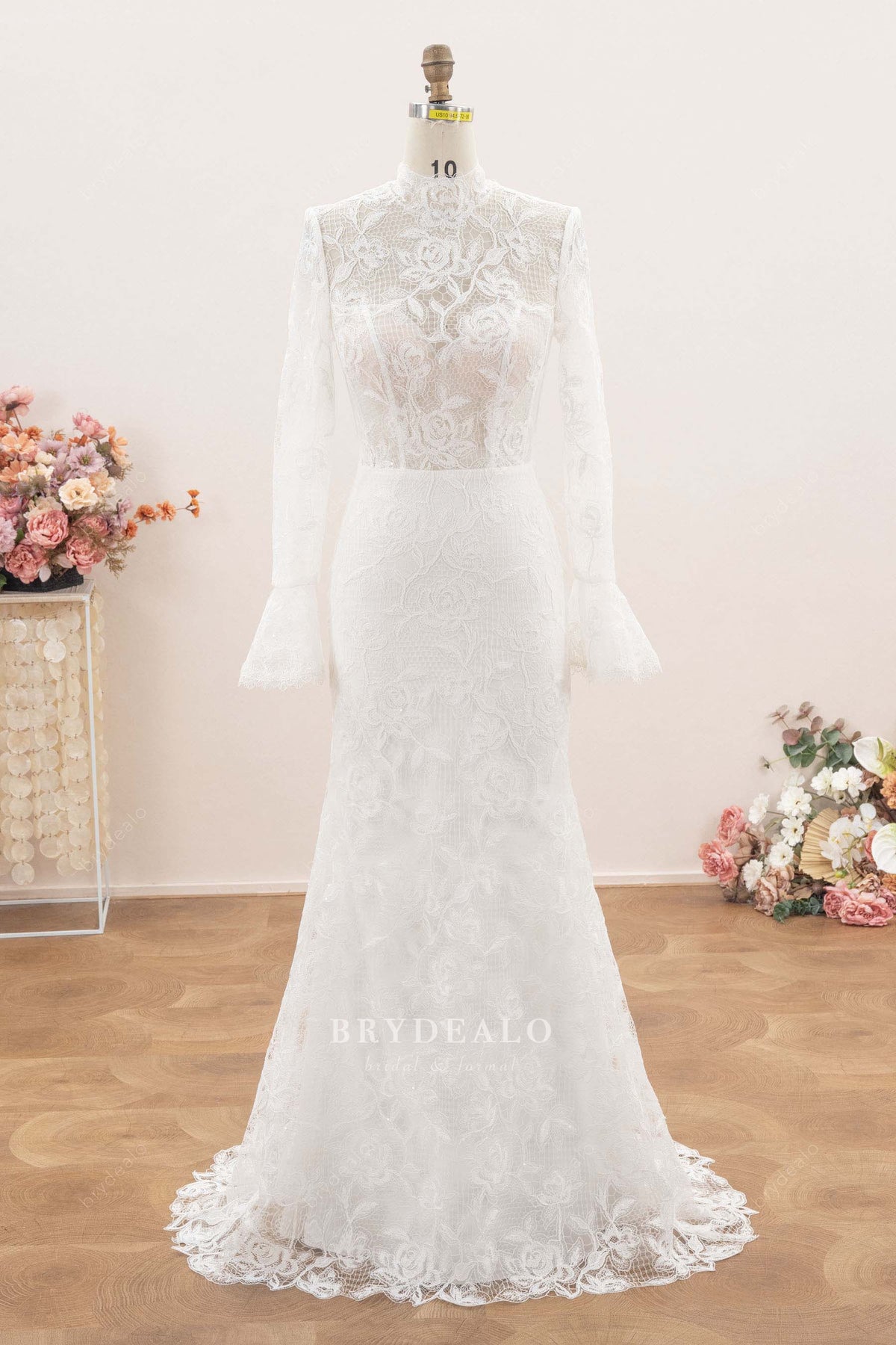 fit flare rose lace wedding dress