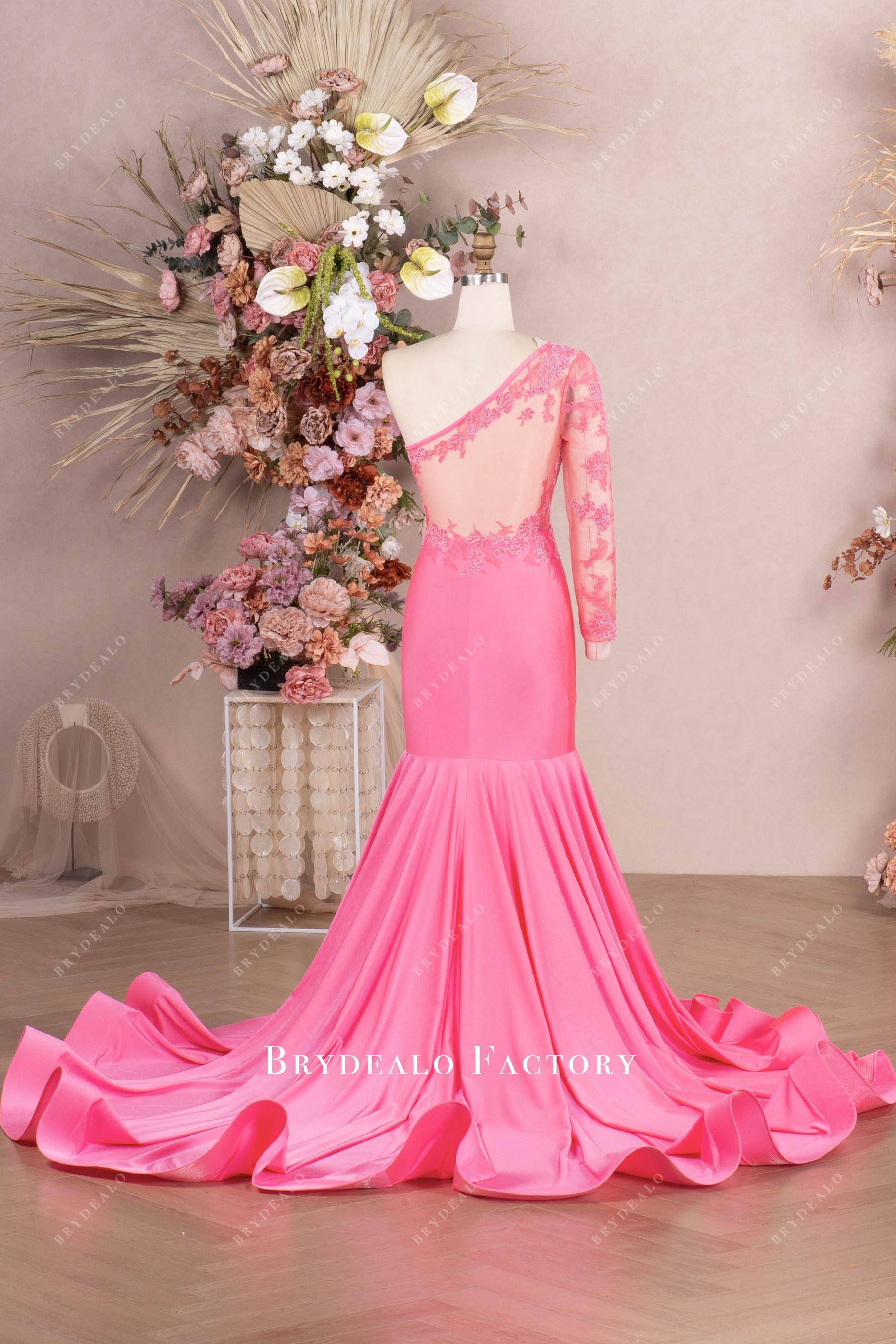 flamingo ruffled long mermaid prom dress