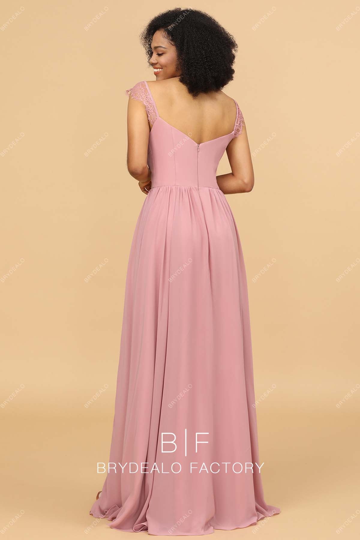 Floor Length Pink Chiffon A-line Bridesmaid Dress