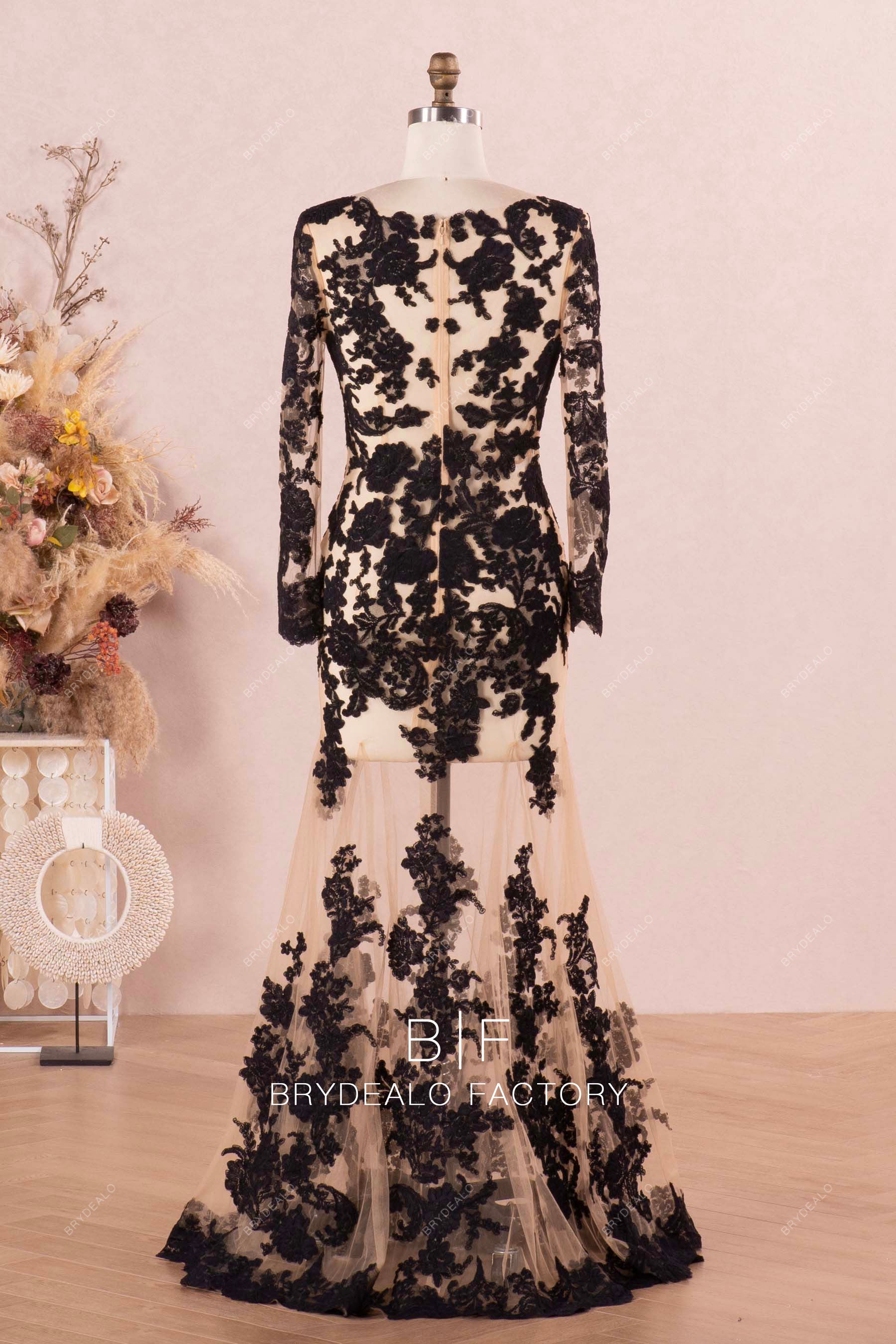 floor length black lace wedding dress