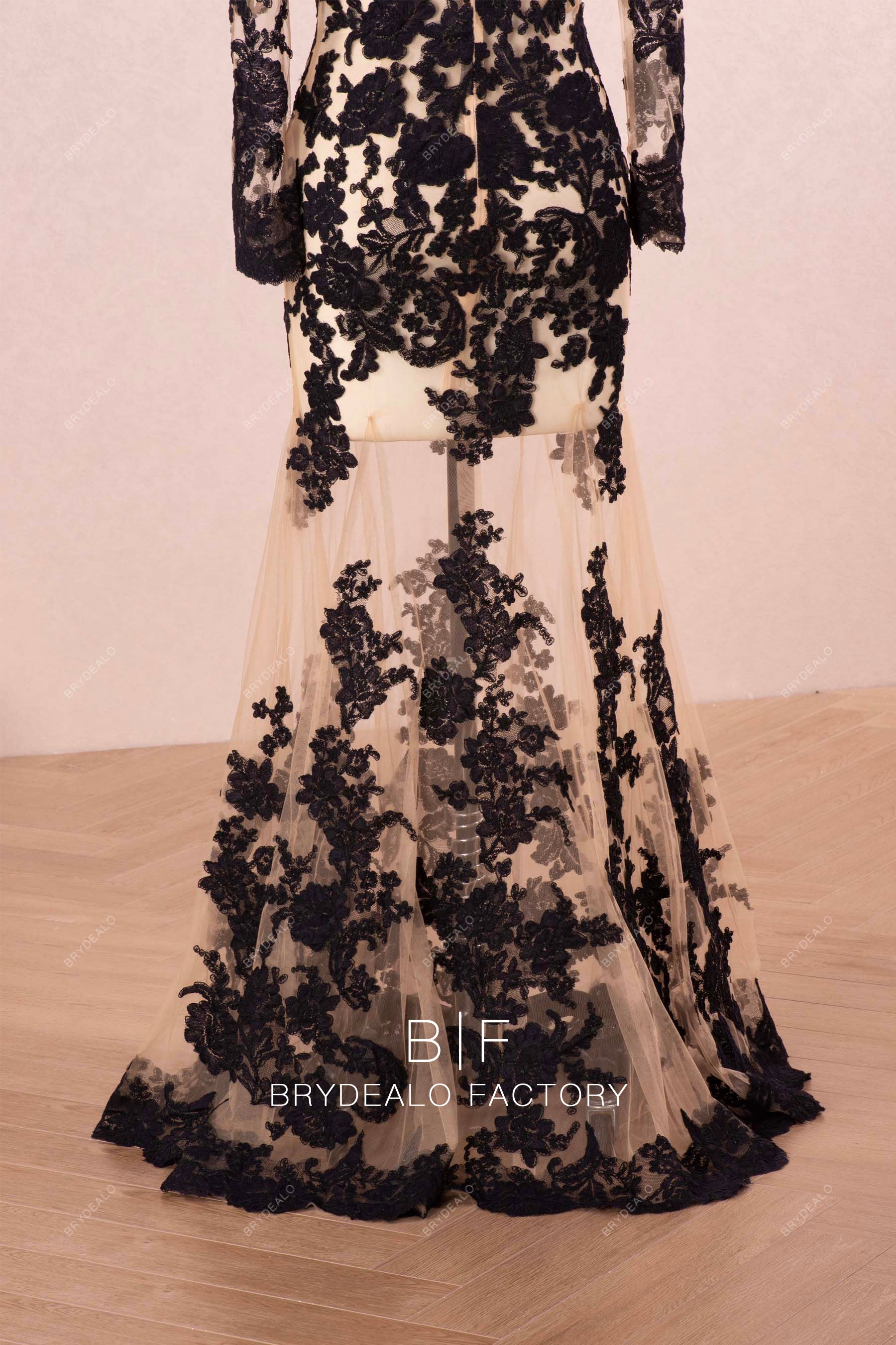 floor length black lace wedding gown
