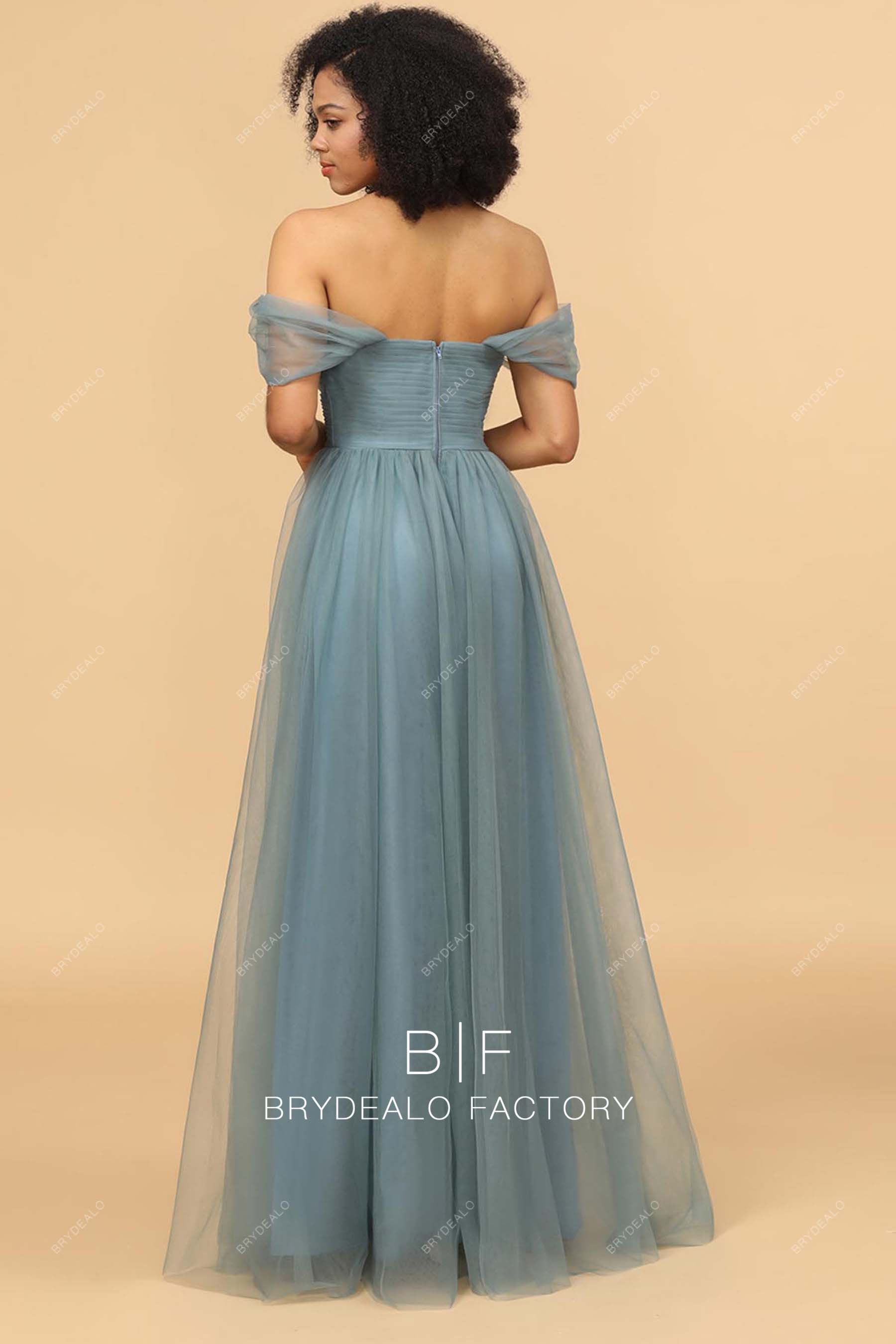 Open Back Long Tulle A-line Bridesmaid Dress