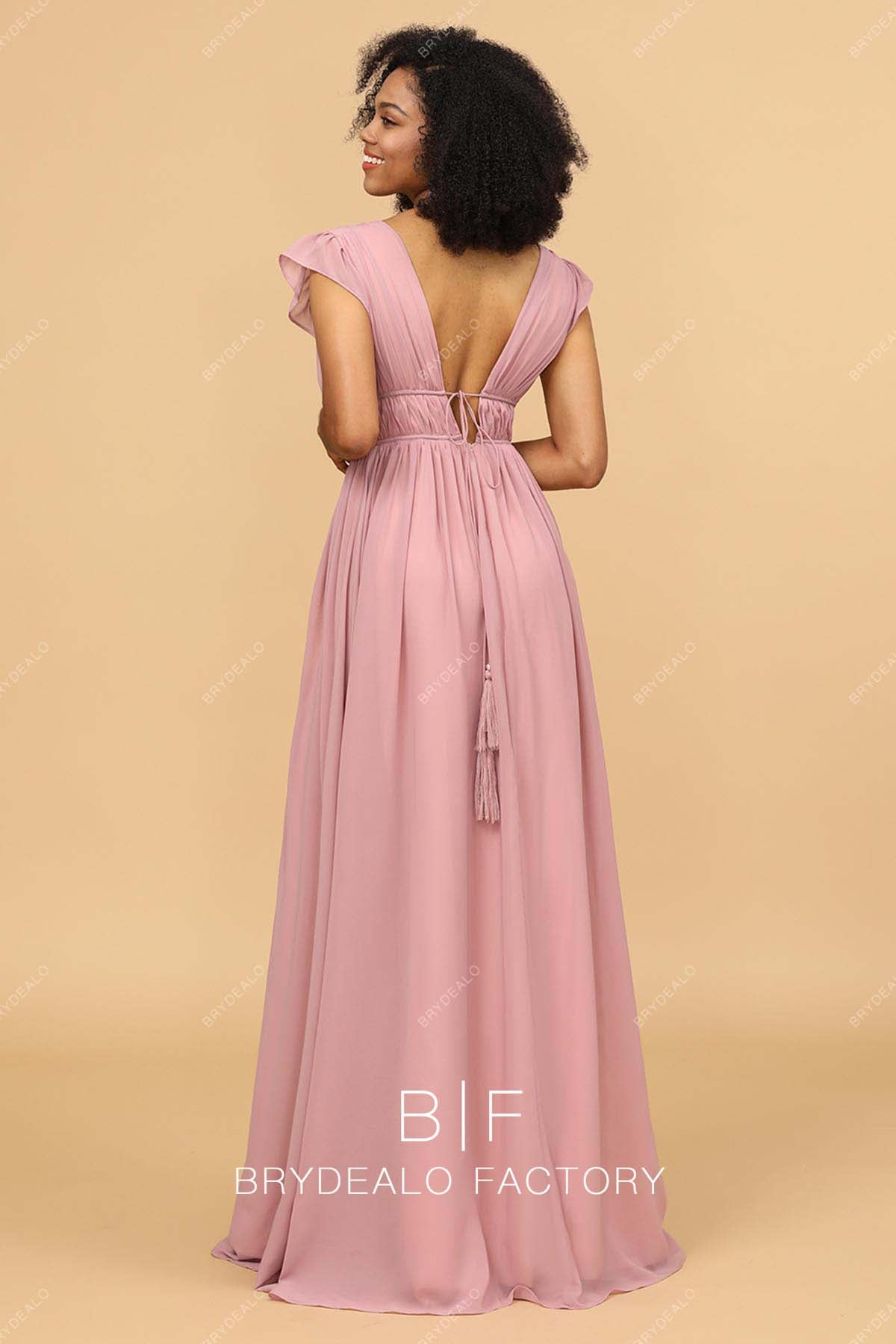 Floor Length A-line Pink Chiffon Bridesmaid Dress