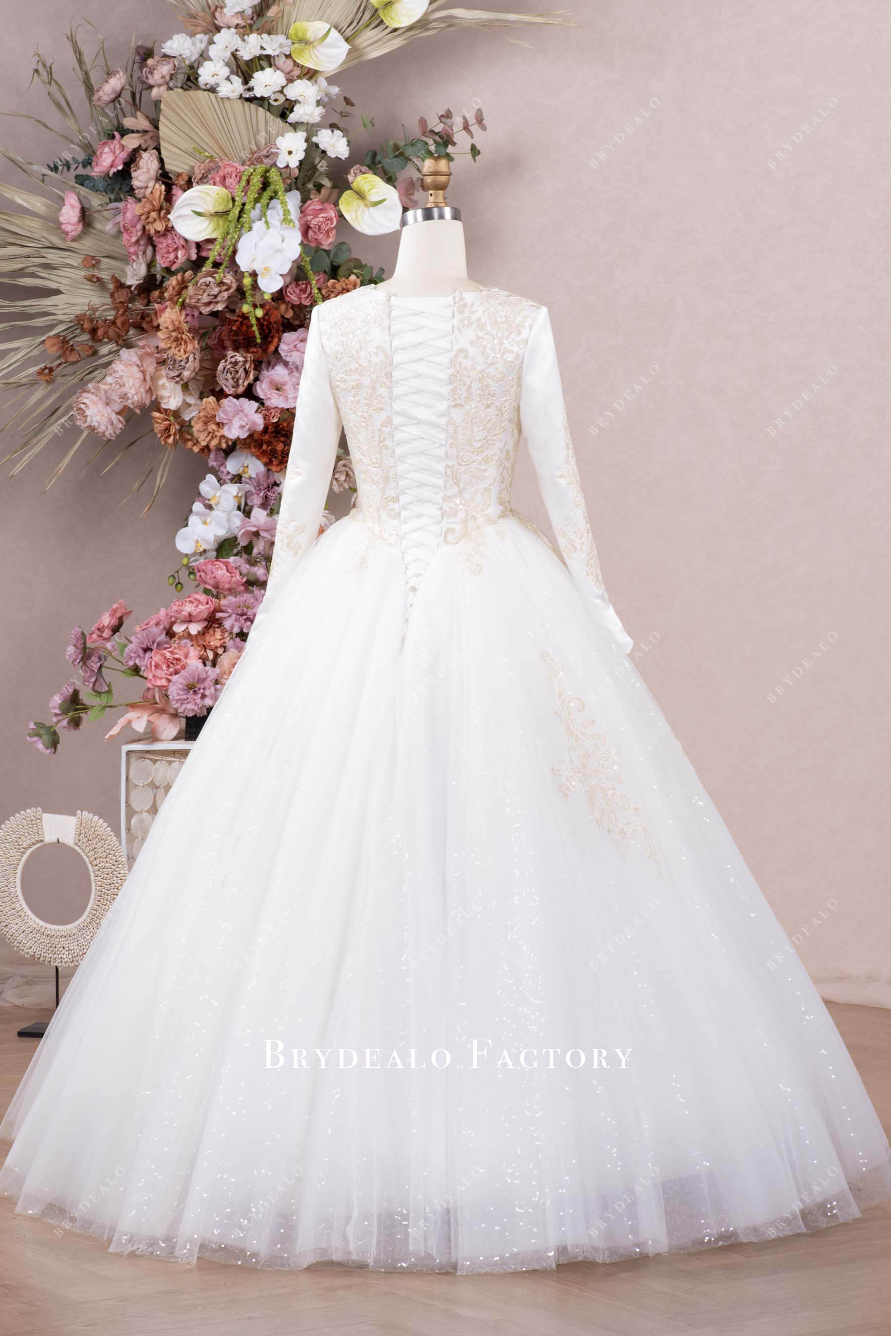 floor length lace-up back wedding ballgown