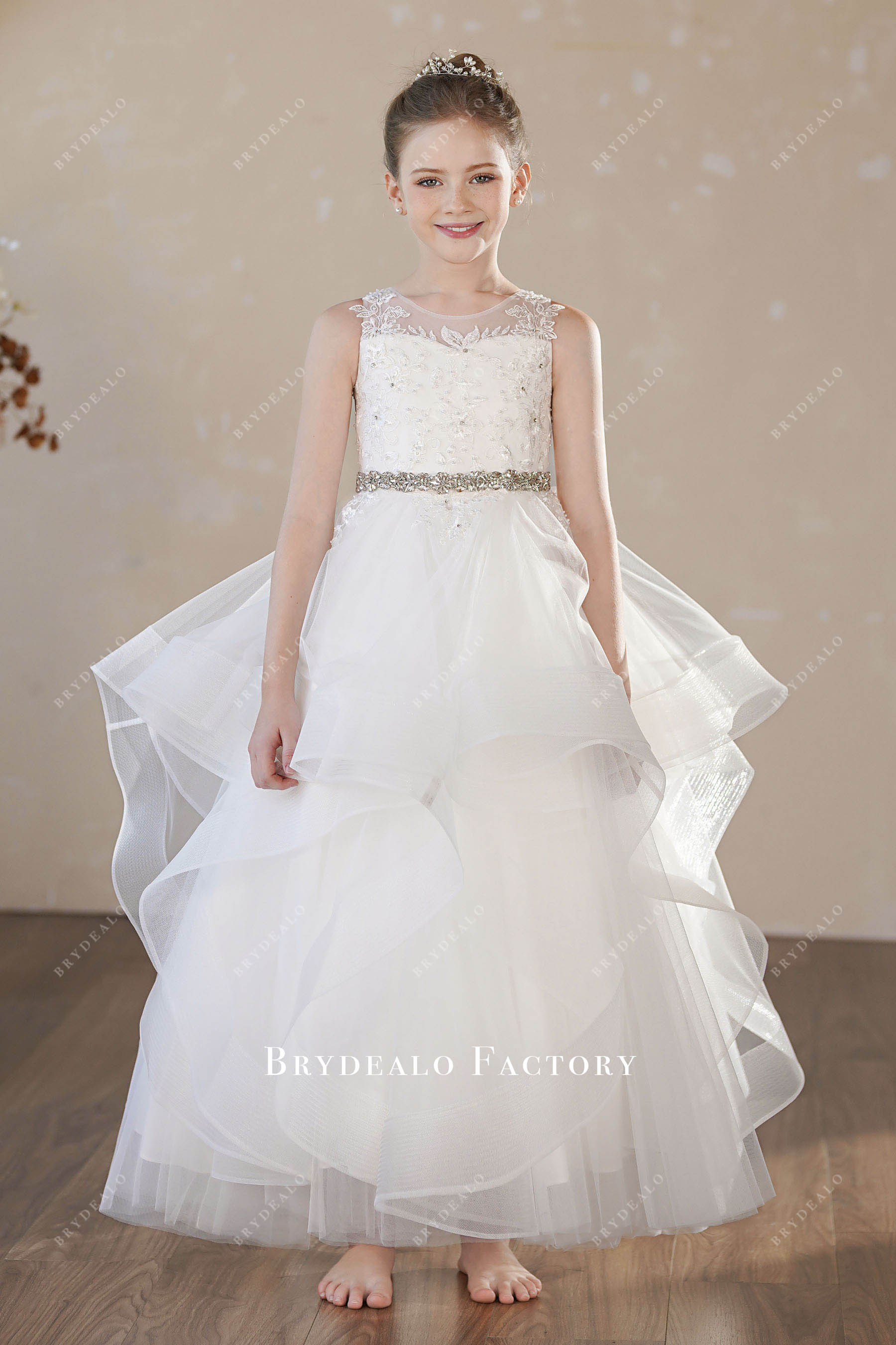 floor length layered lace tulle first communion-dress