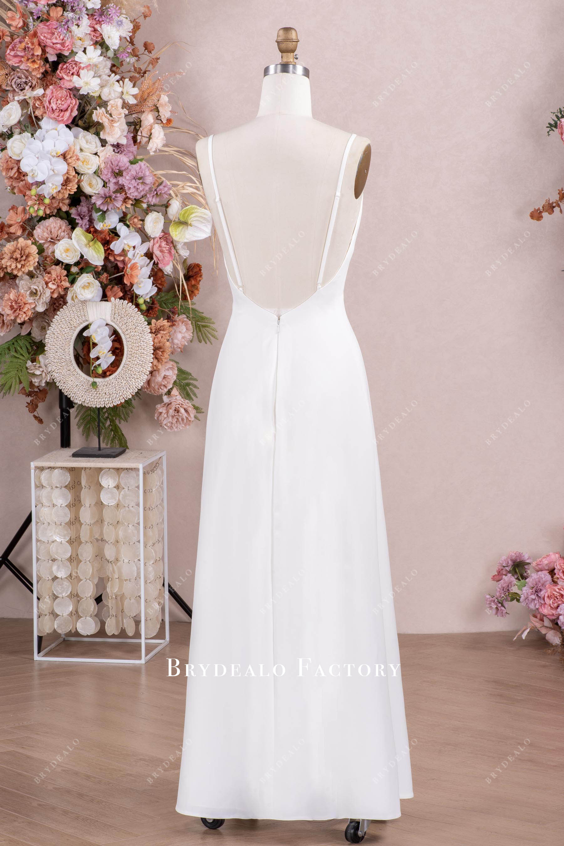 floor length open back bridal slip dress