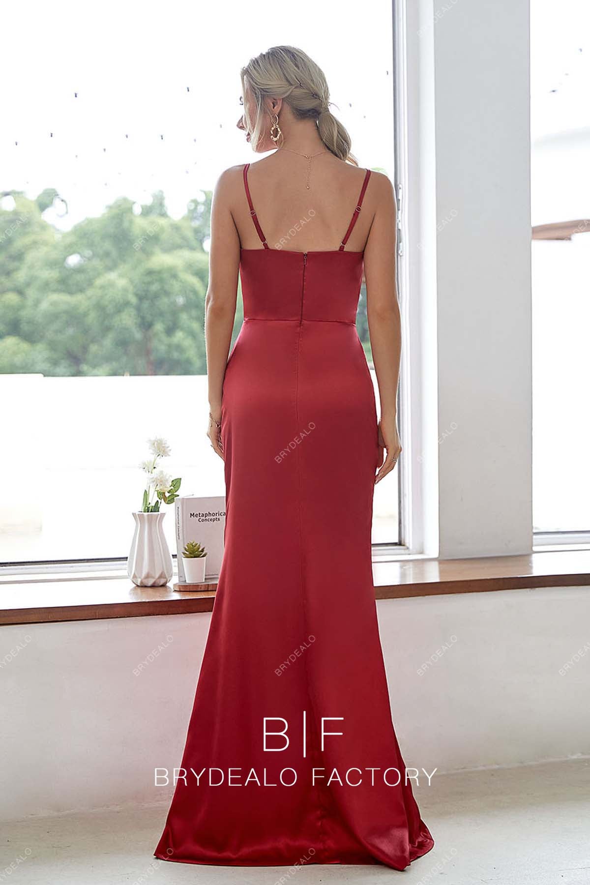 floor length open back sleeveless red bridesmaid dress