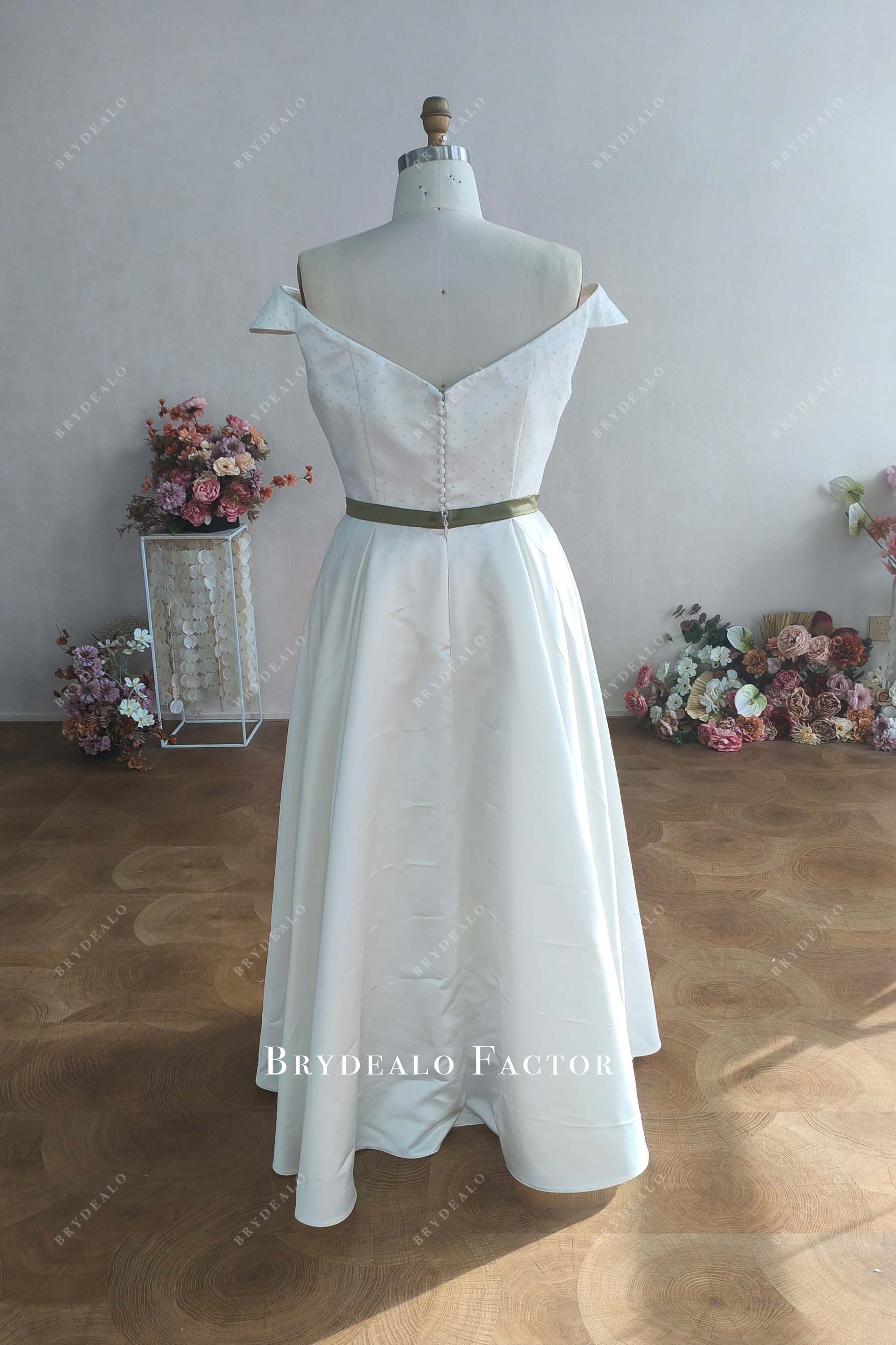 Custom Dot Tulle Off Shoulder Wedding Dress Floor Length Overskirt