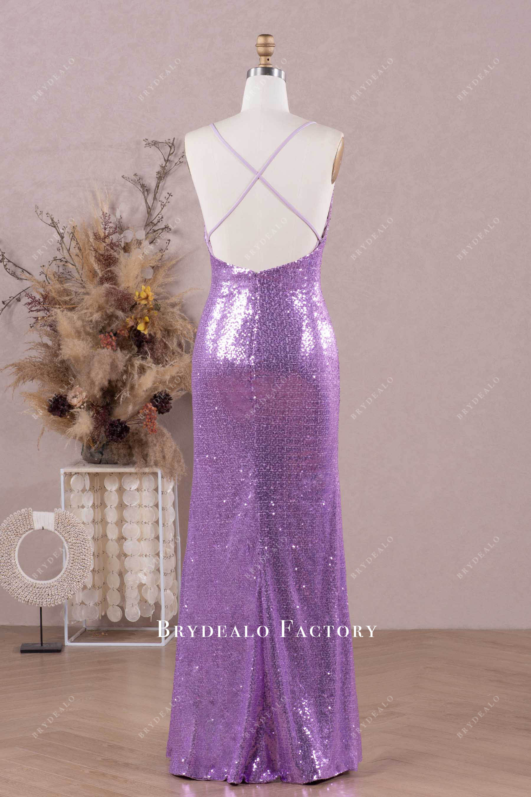 floor length purple sequin formal dress