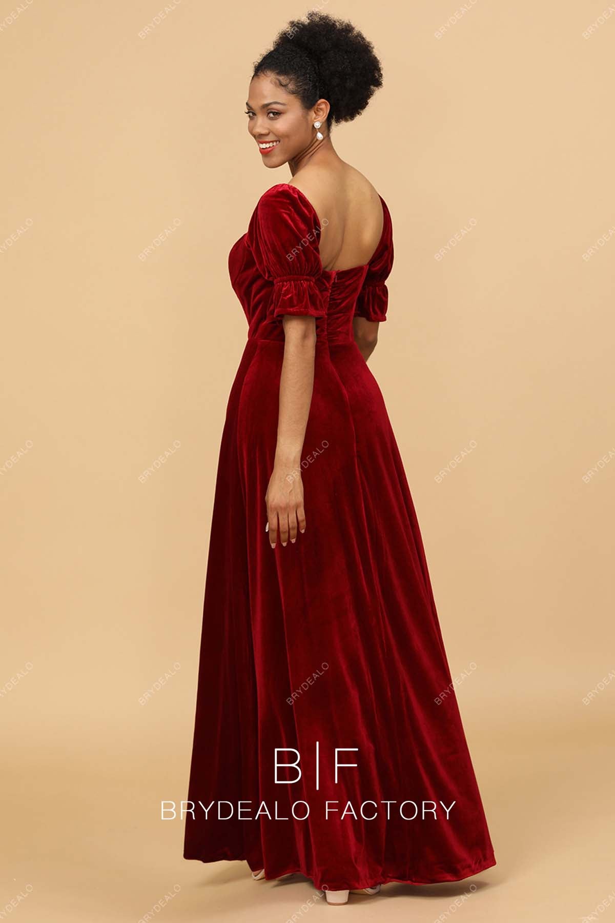 Ruby Velvet Open Back Floor Length Bridesmaid Dress