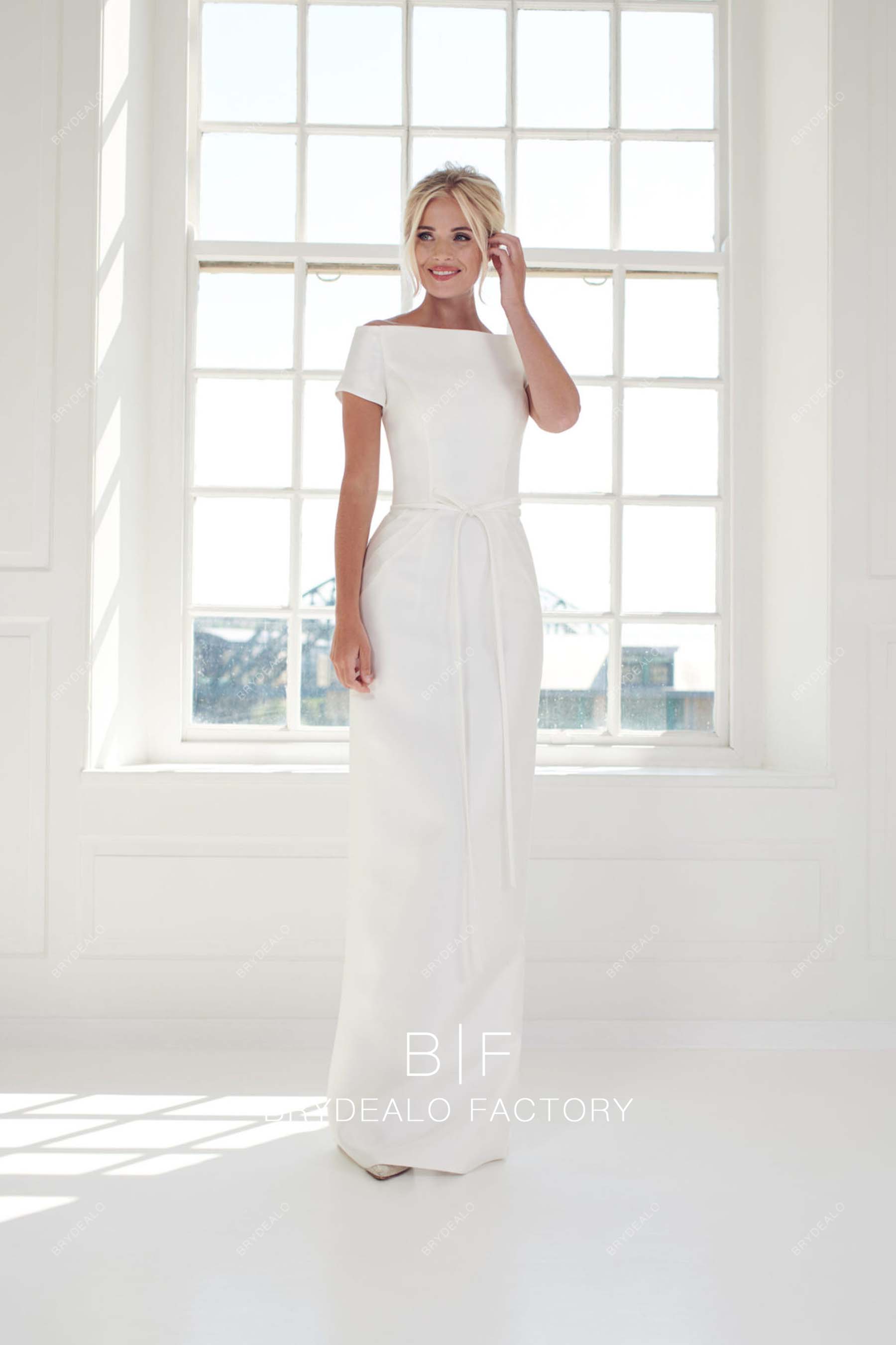 floor length satin elegant wedding gown