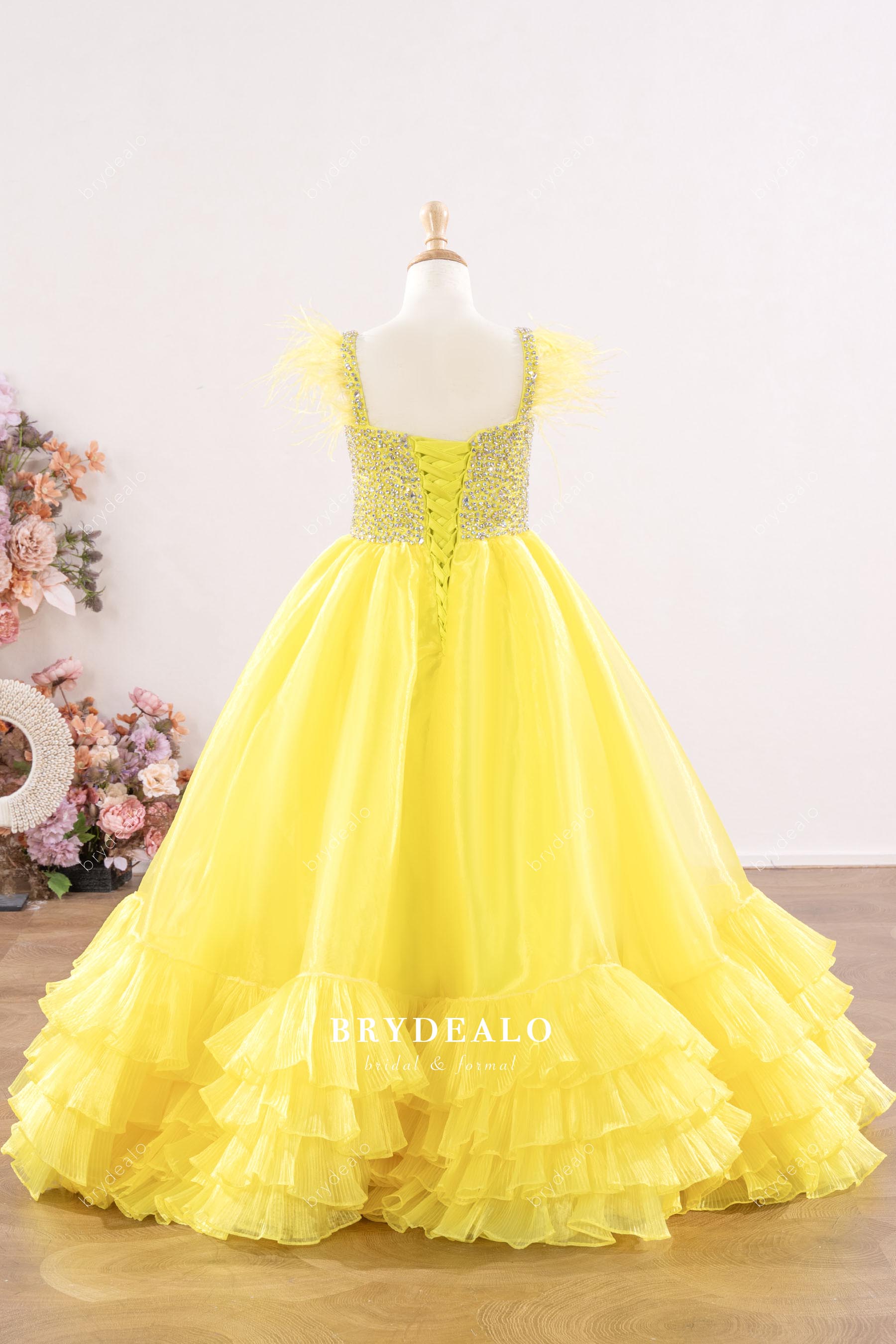 floor length tiered little girl pageant gown