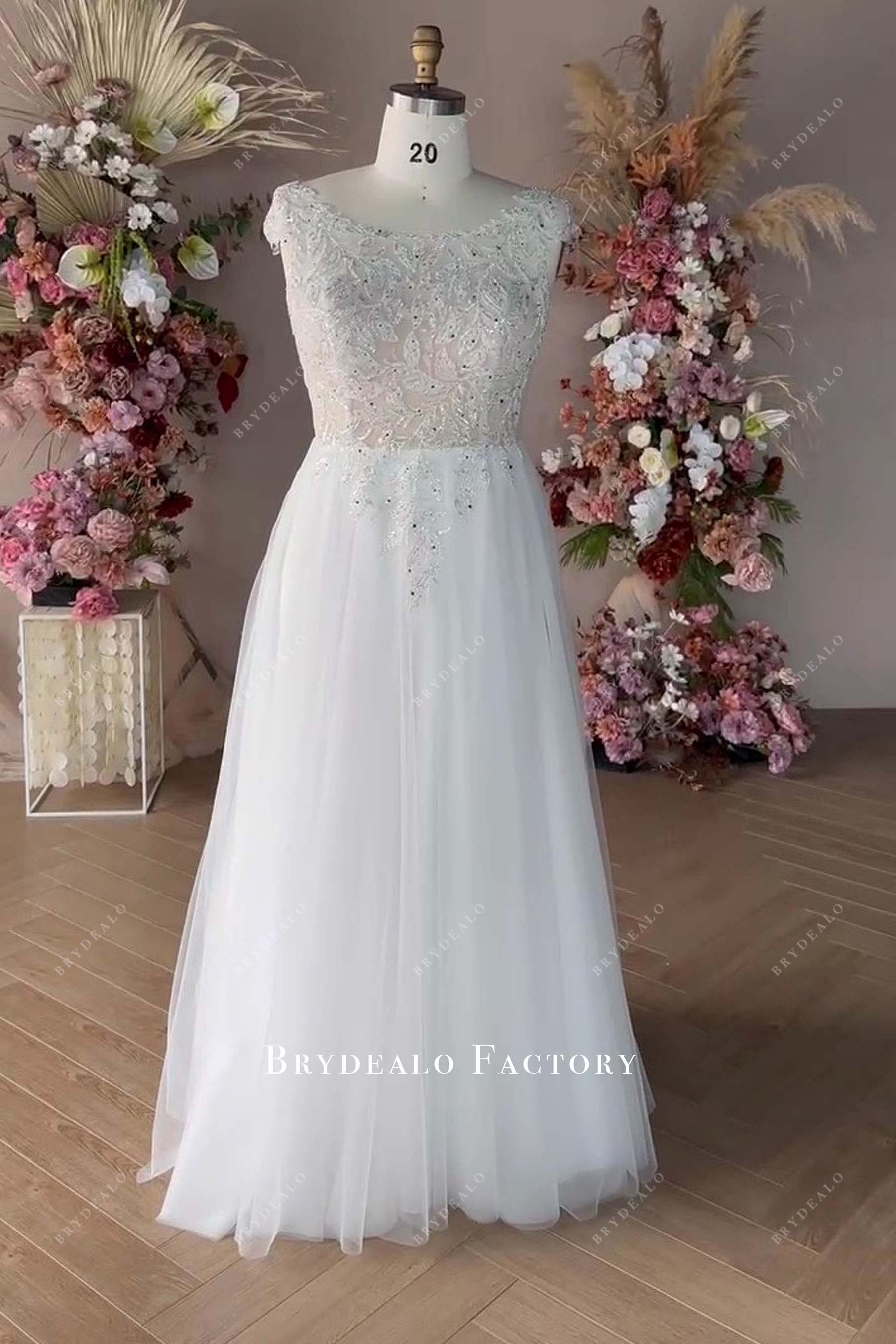 custom floor length lace tulle wedding gown
