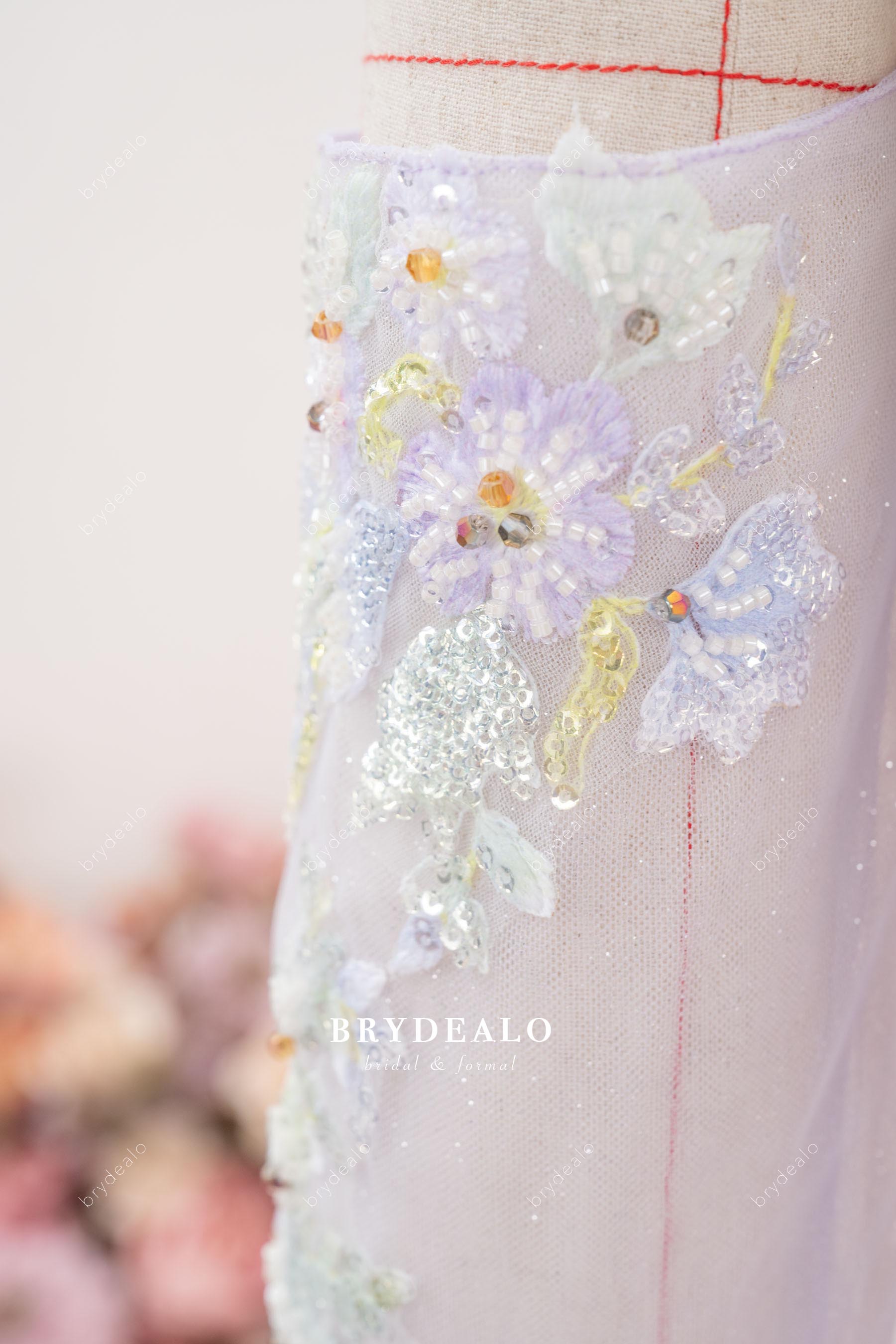 floral beaded detachable sleeves gown