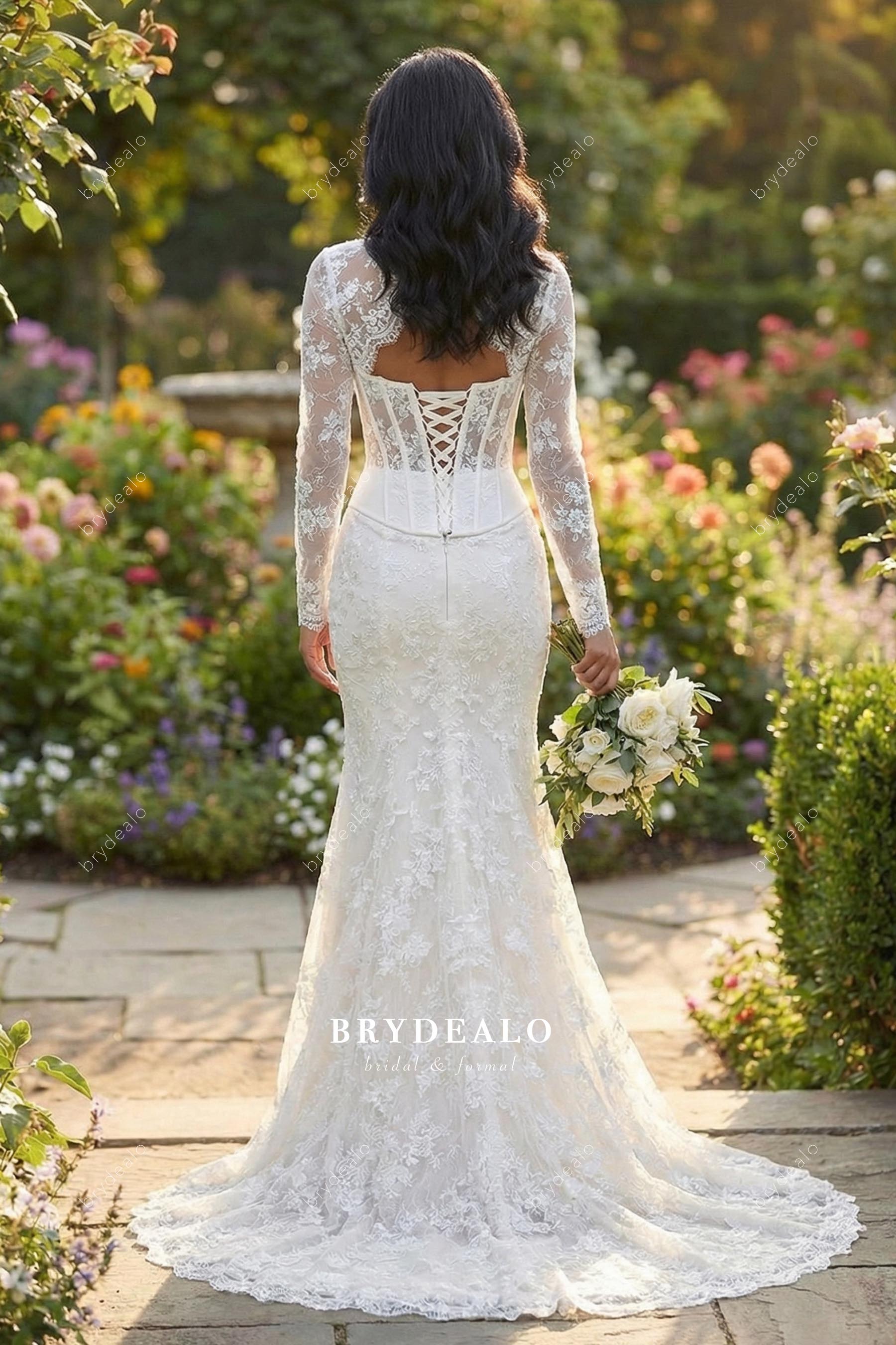 floral lace chapel train bridal dress