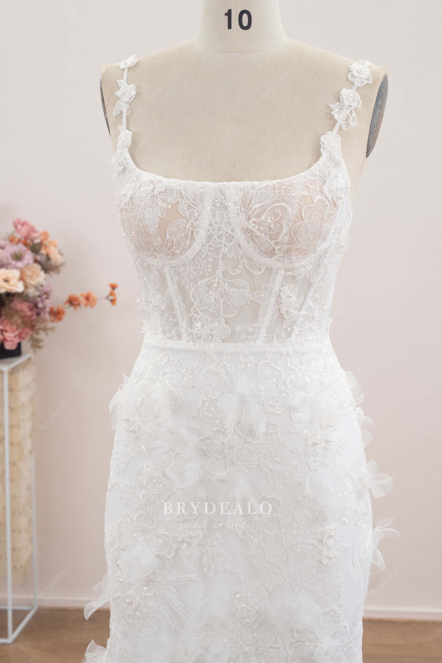 floral straps corset wedding dress