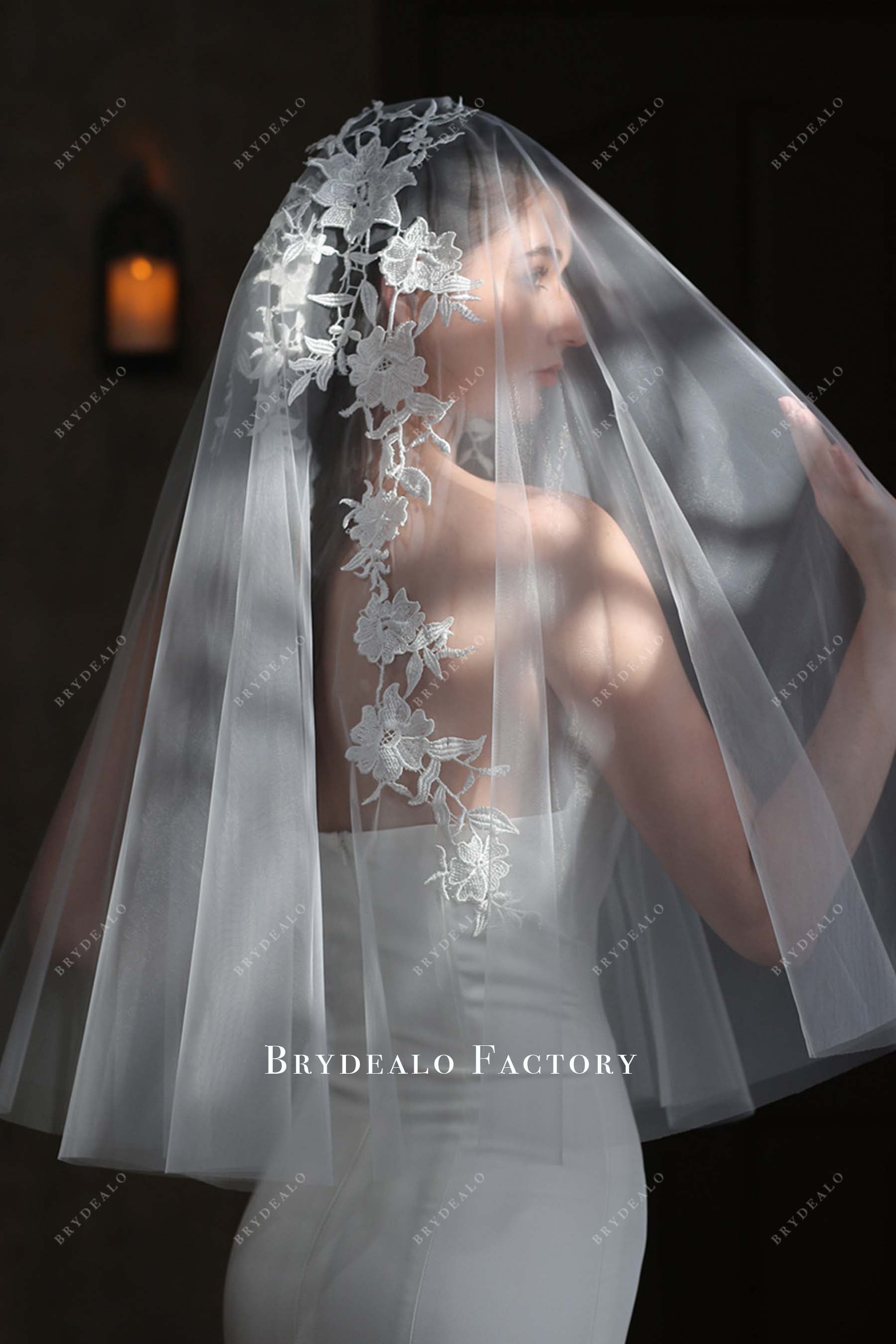 flower appliques bridal veil