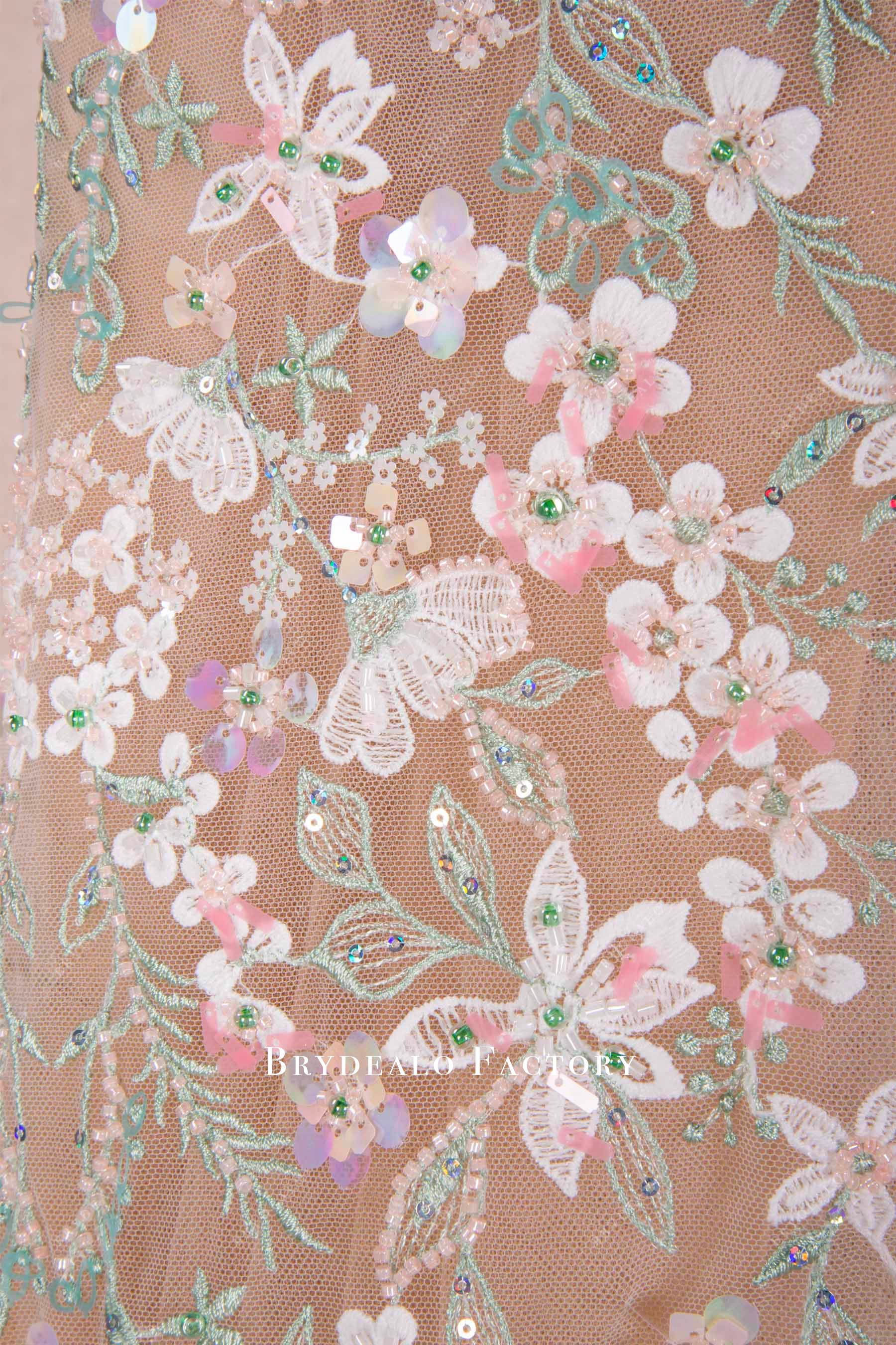 flower beaded sequined lace fabric