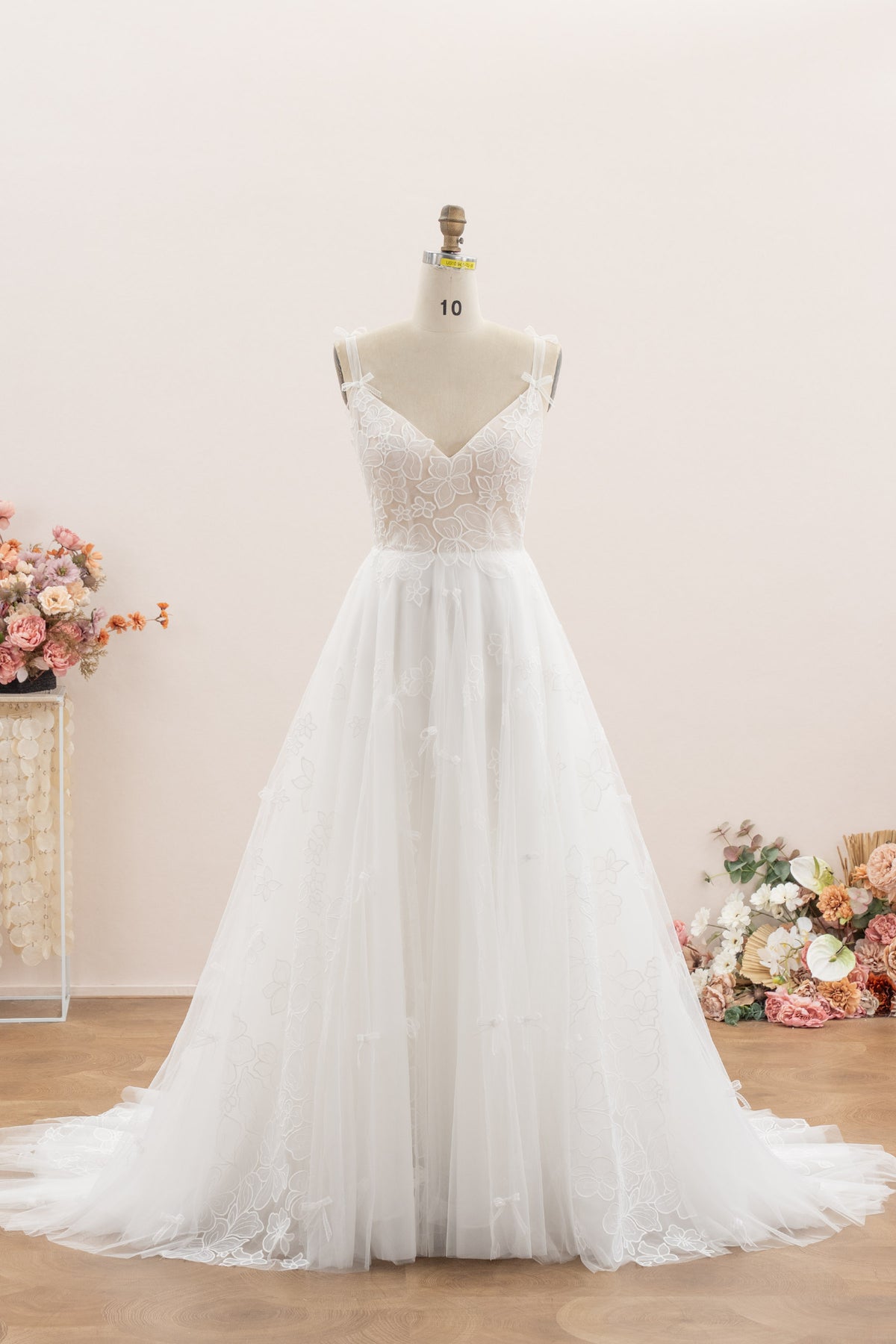 flower lace godet Aline wedding dress