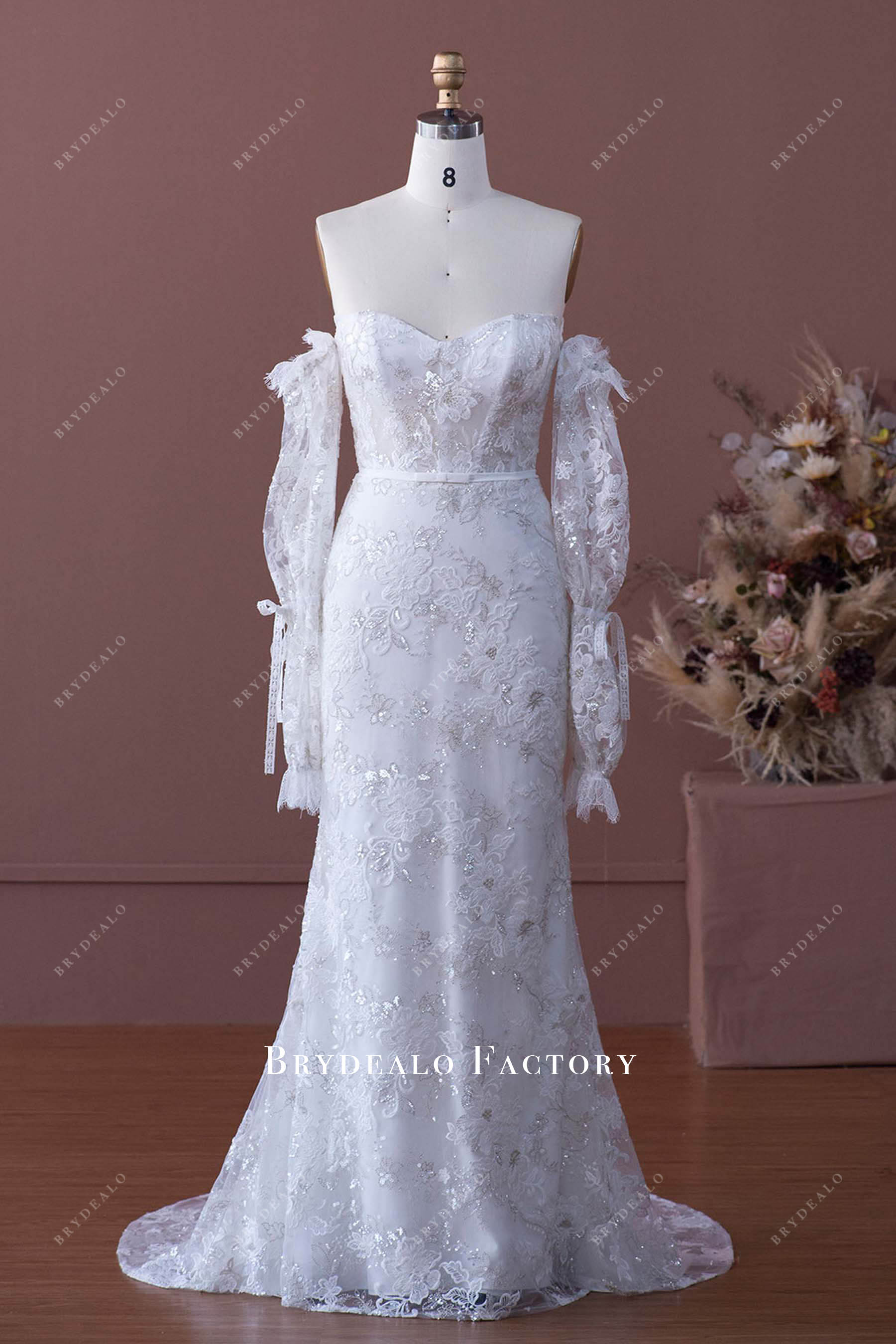 flower lace mermaid wedding dress