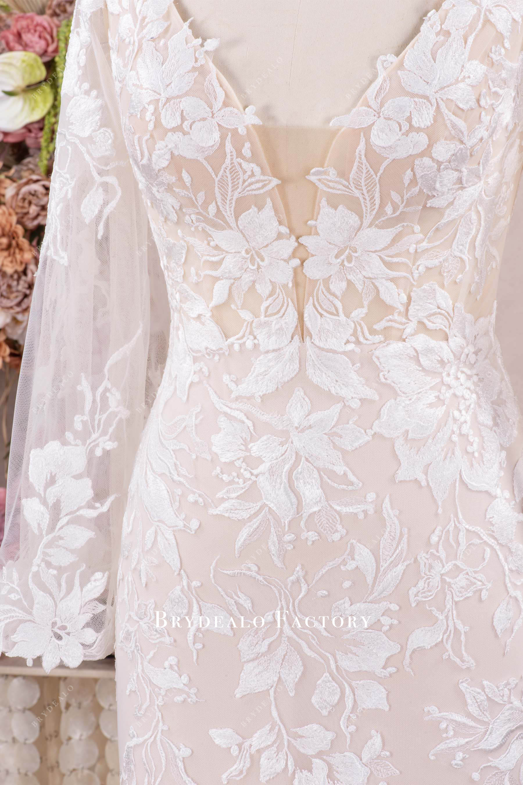 flower lace sleeved wedding dress