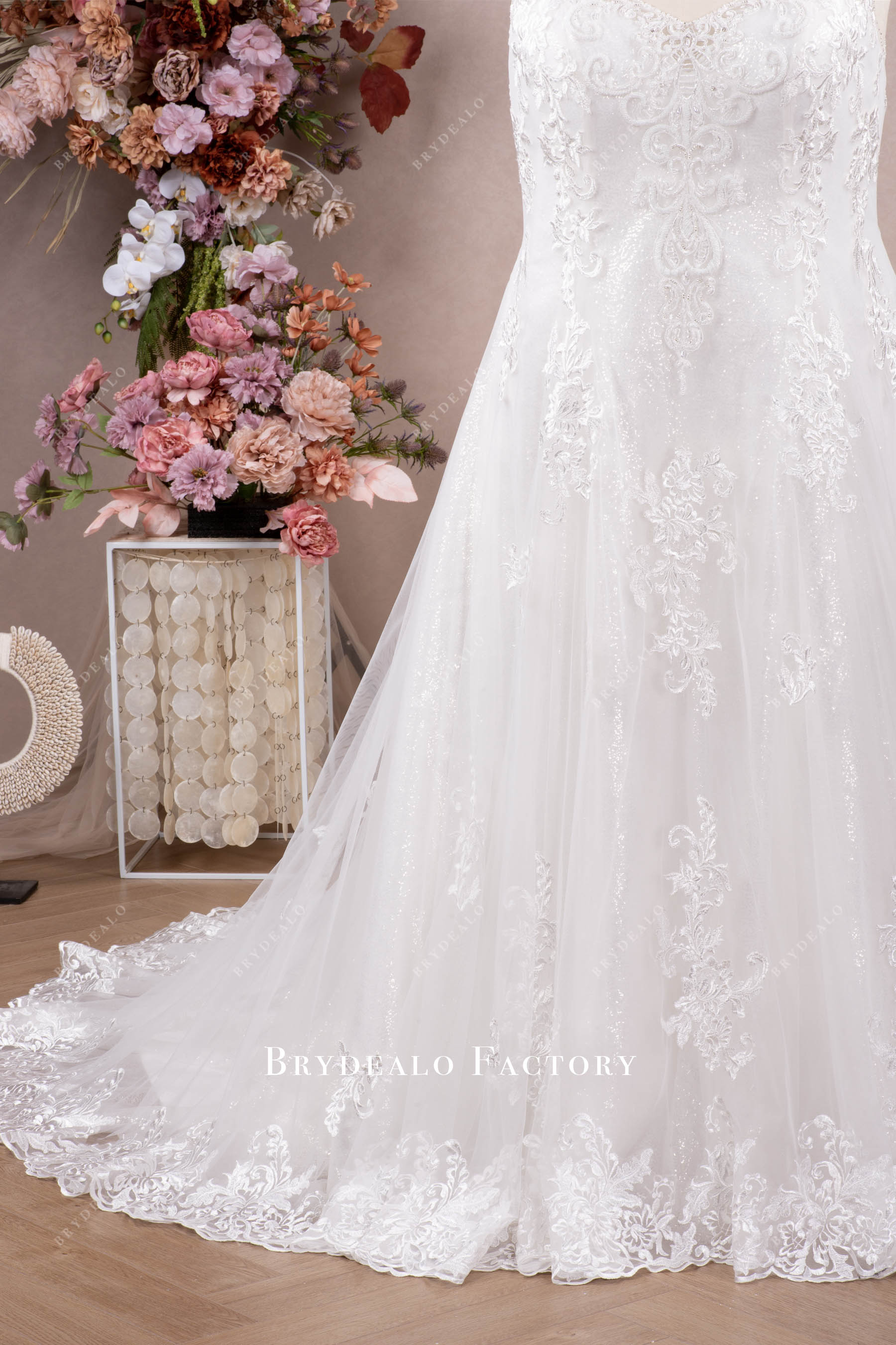 flower lace trim wedding dress