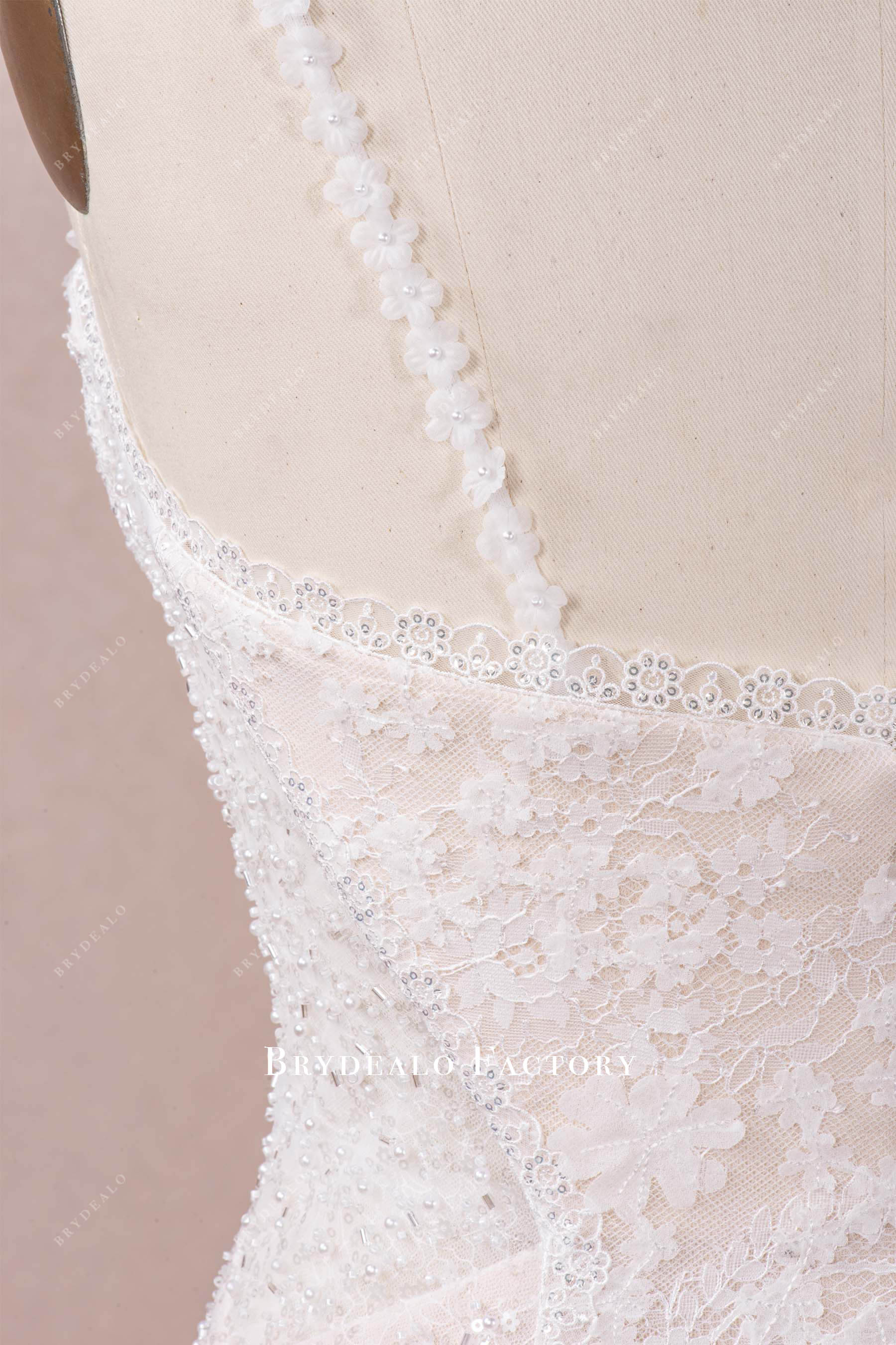 flower thin straps wedding dress