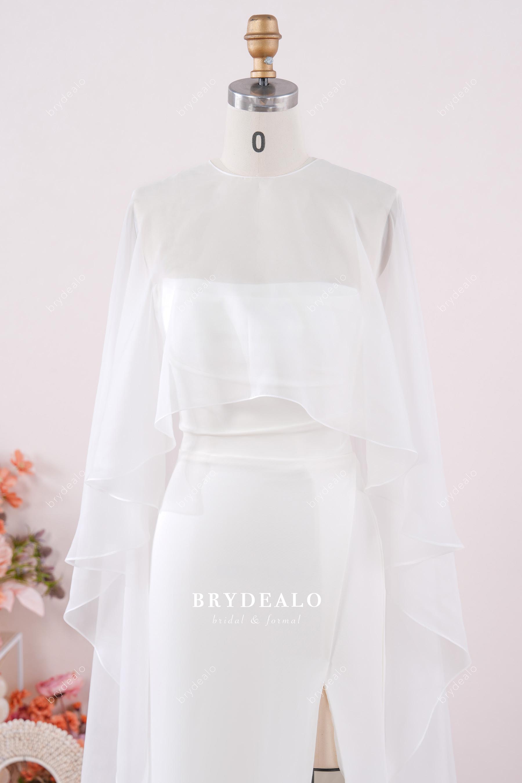 flowing chiffon cape wedding dress