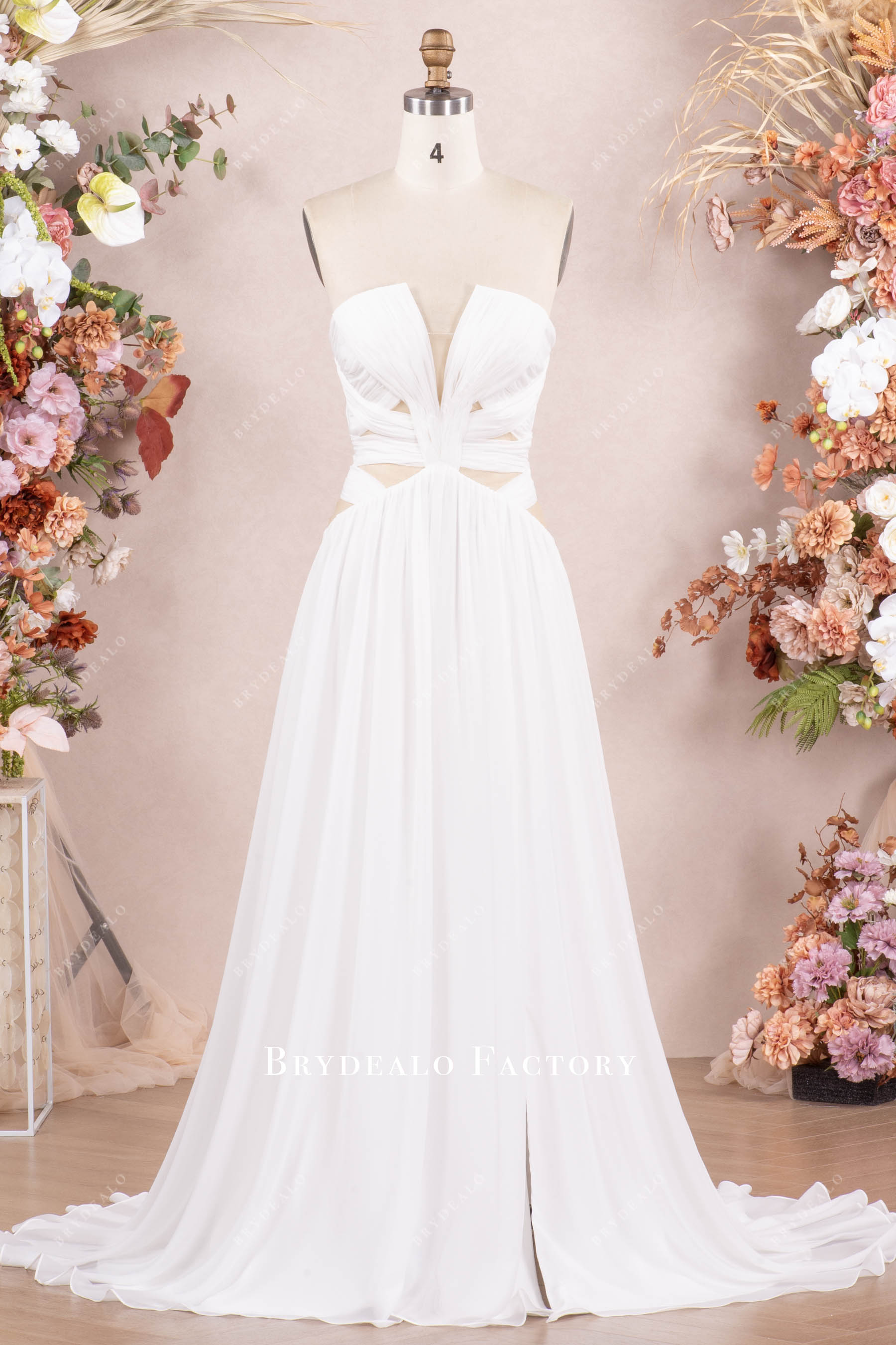 flowing cutout slit chiffon wedding dress