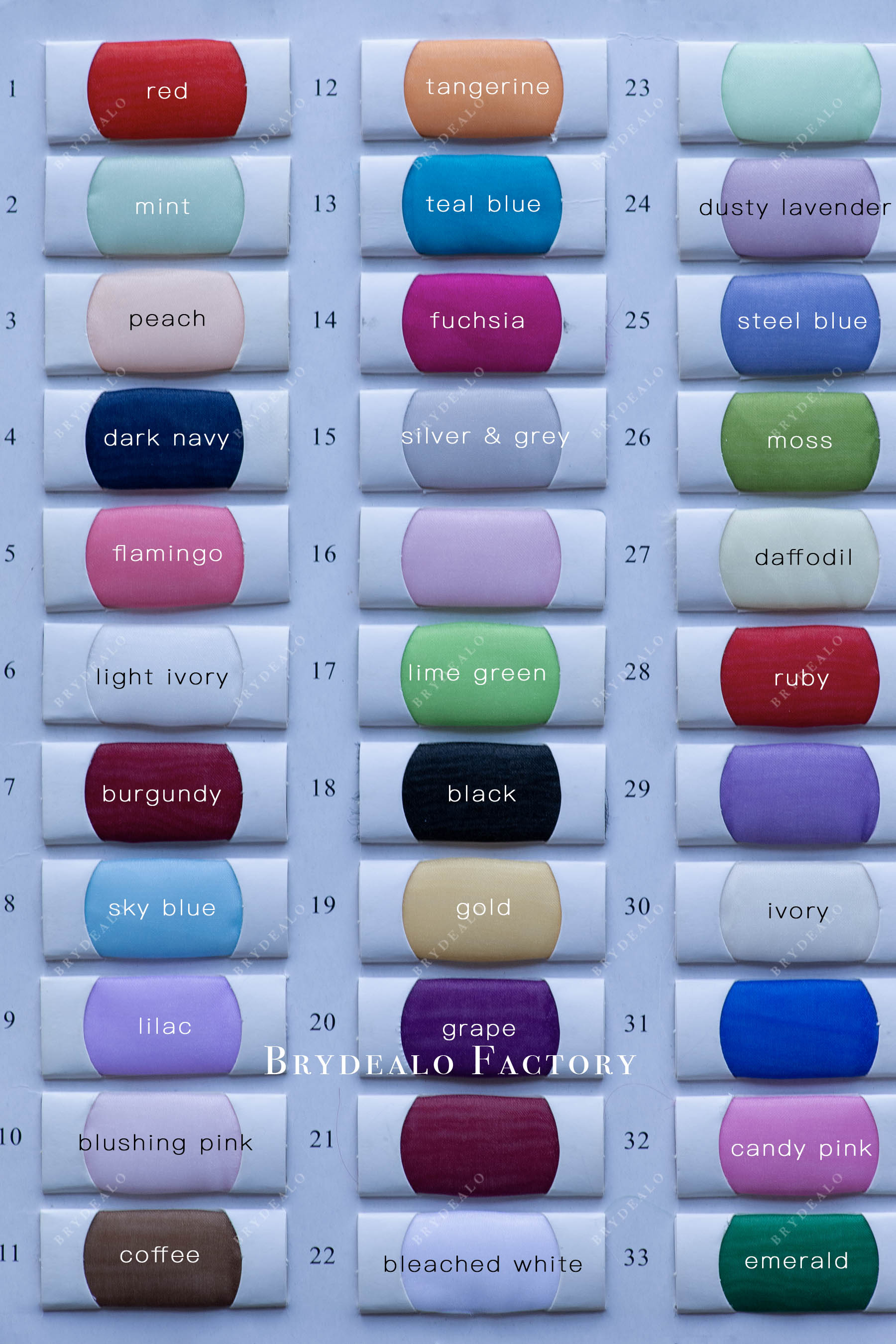 flowing organza fabric color chart