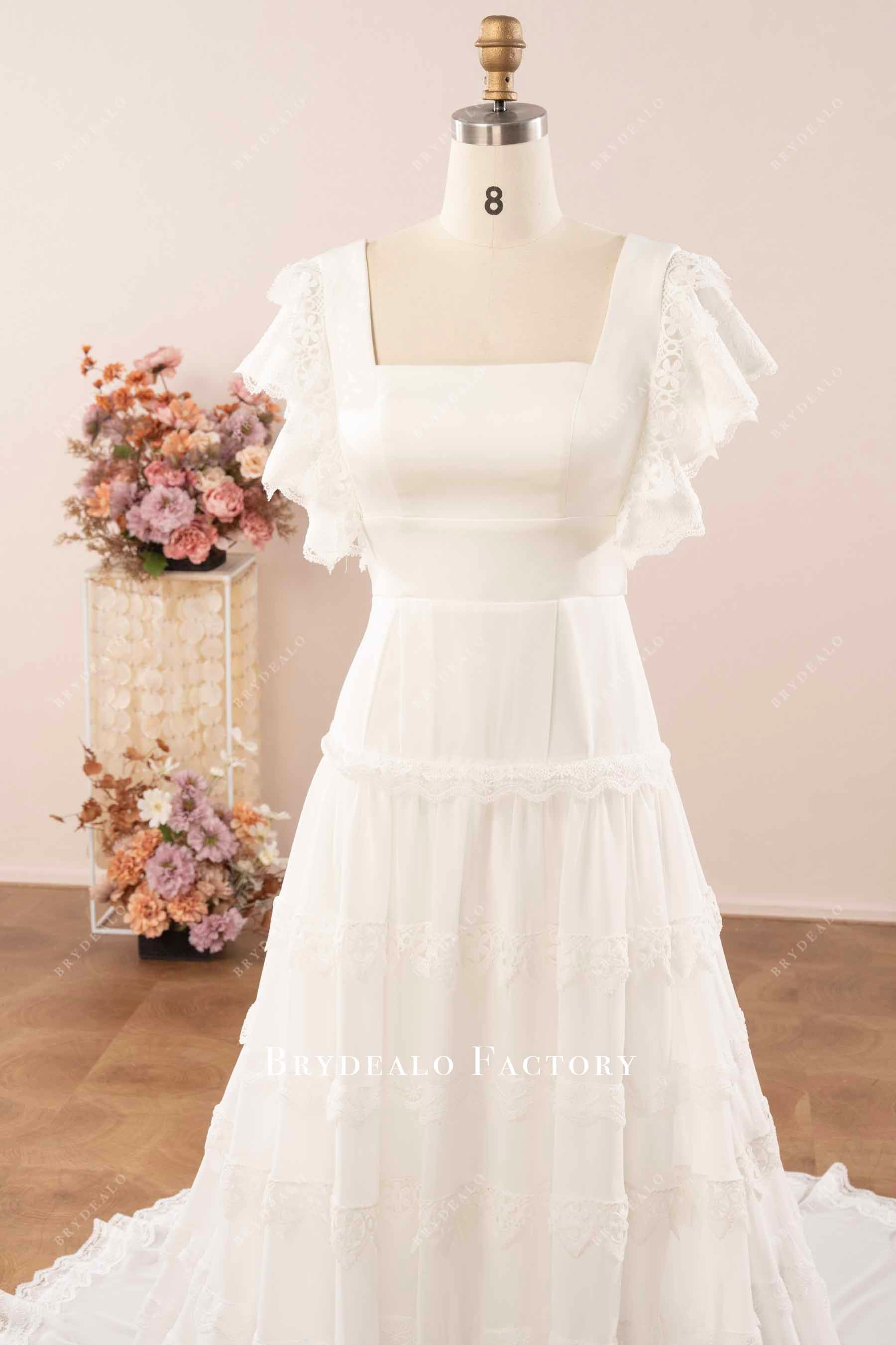 flutter lace sleeve wedding dress