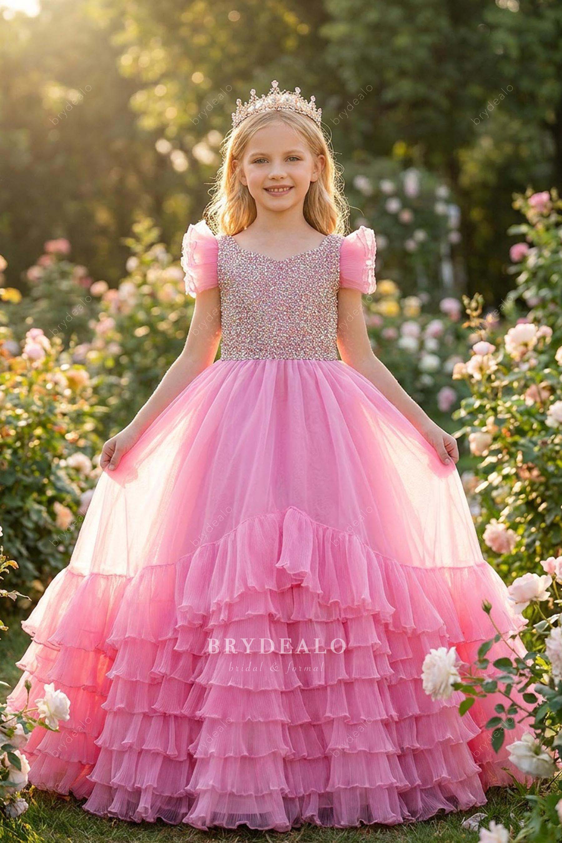 flutter sleeve little girl pageant dress